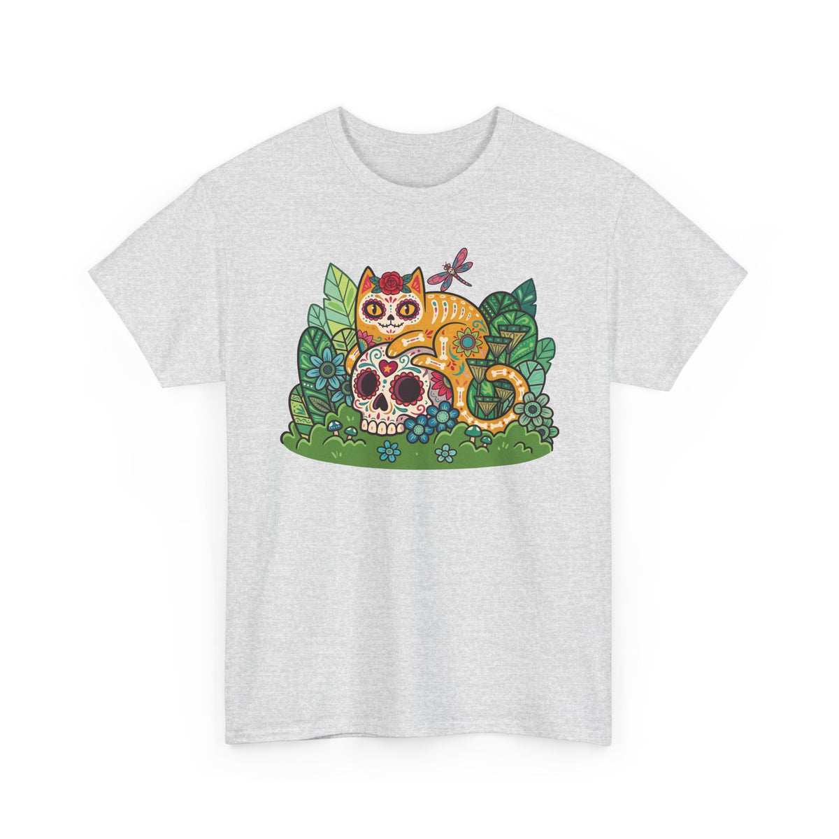 Sugar Skull Cat T-Shirt — Day of the Dead Calavera Feline Tee