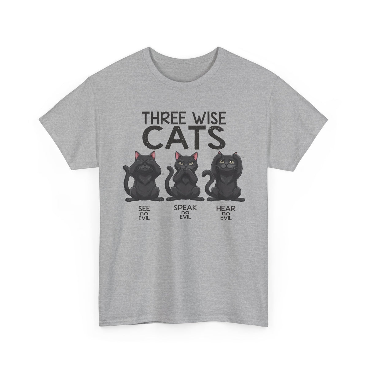 Three Wise Cats T-Shirt — See Speak Hear No Evil Black Cat Graphic