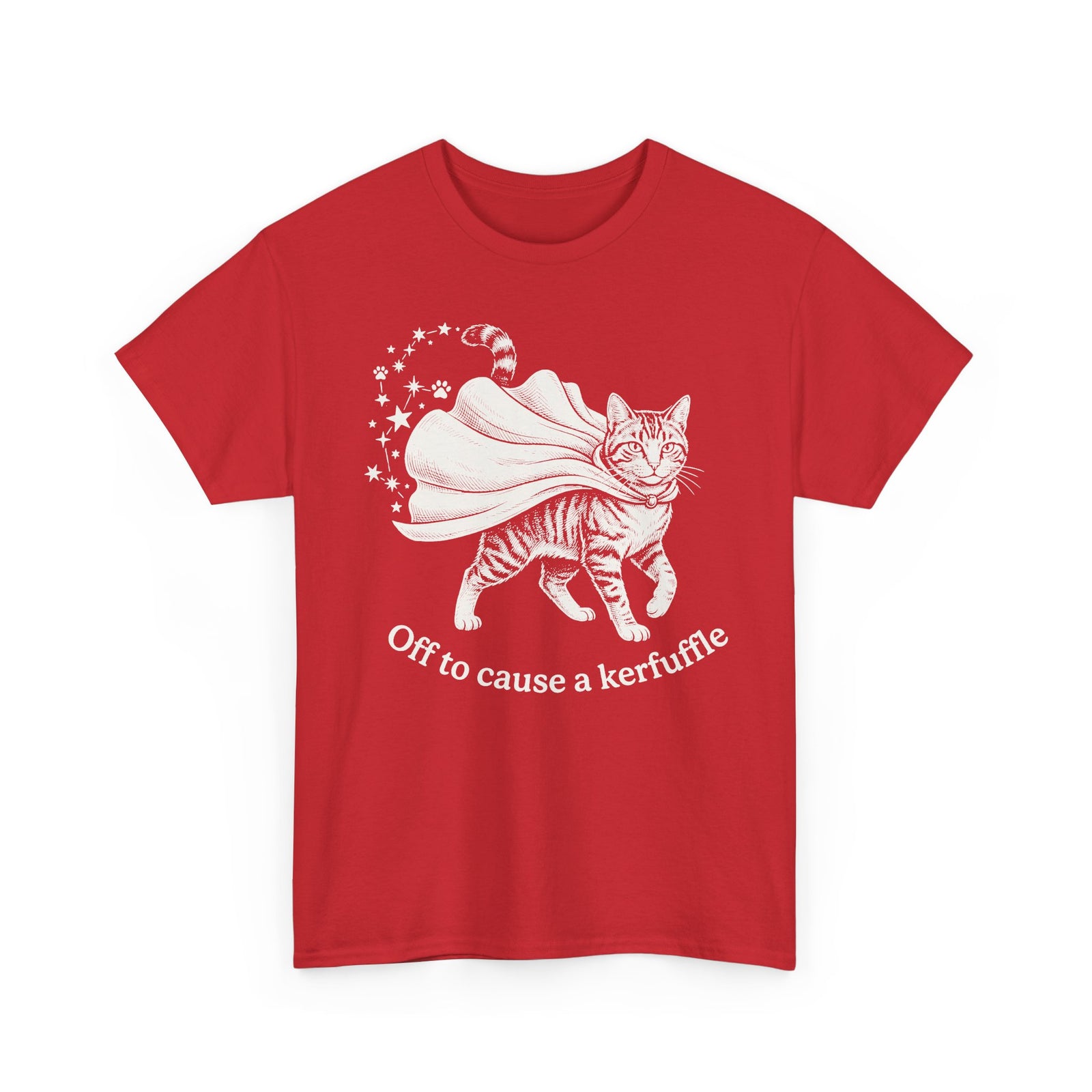 Cat Cape T-Shirt — "Off to cause a kerfuffle" Cute Mischief Cat Tee