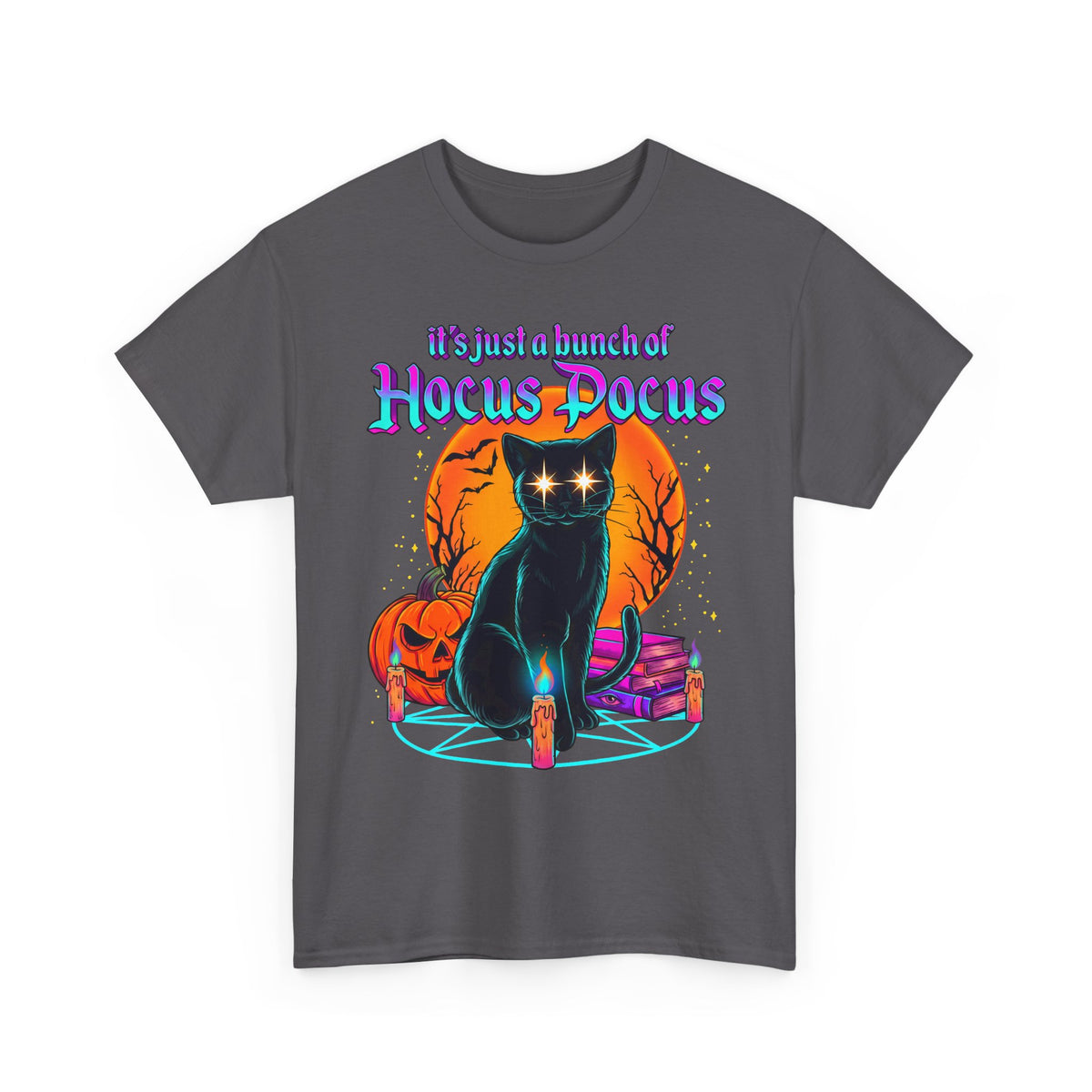 It's Just A Bunch Of Hocus Pocus Black Cat T-Shirt — Witchy Halloween Magic Tee