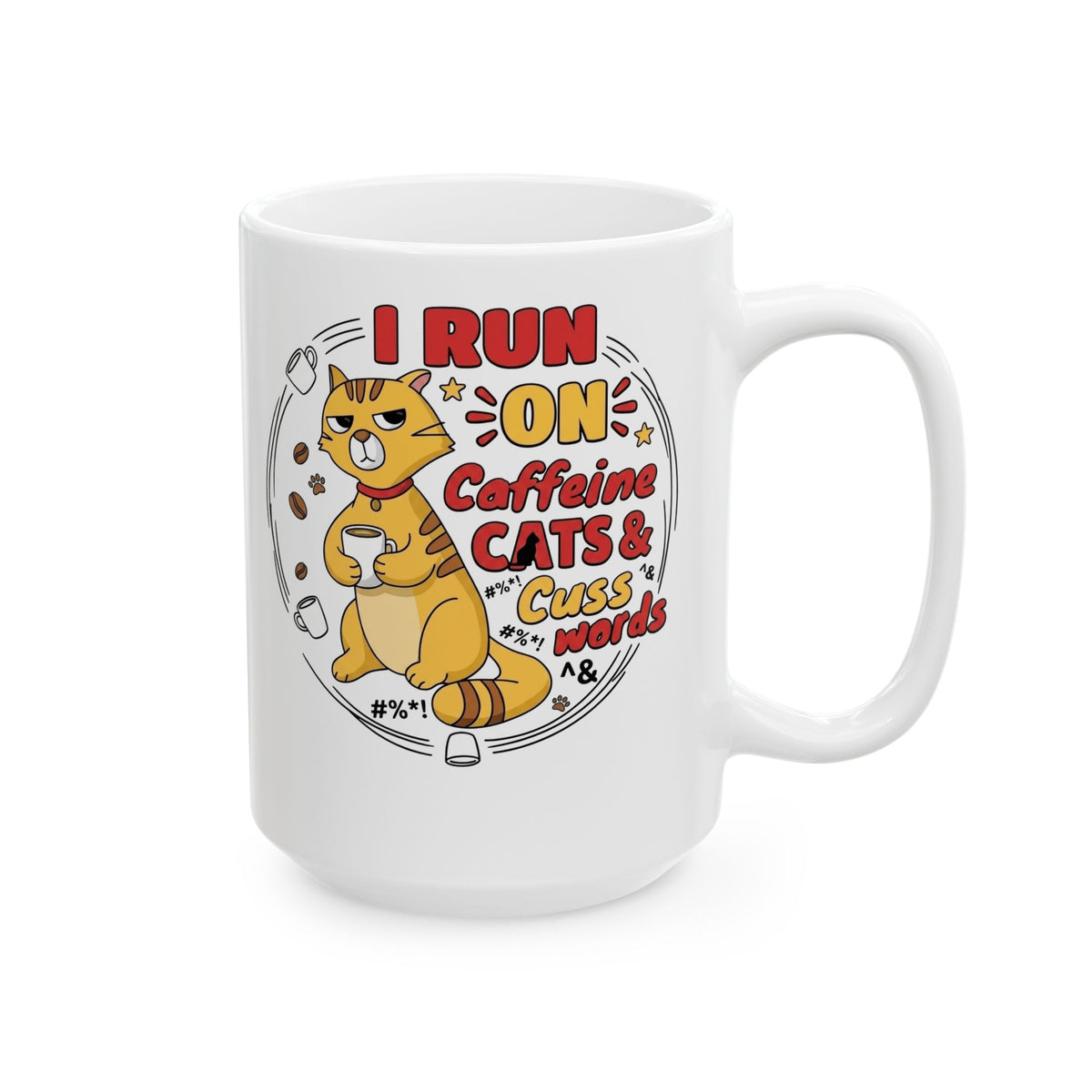 Caffeine, Cats & Cuss Words Mug Funny Cat Lover Coffee Mug