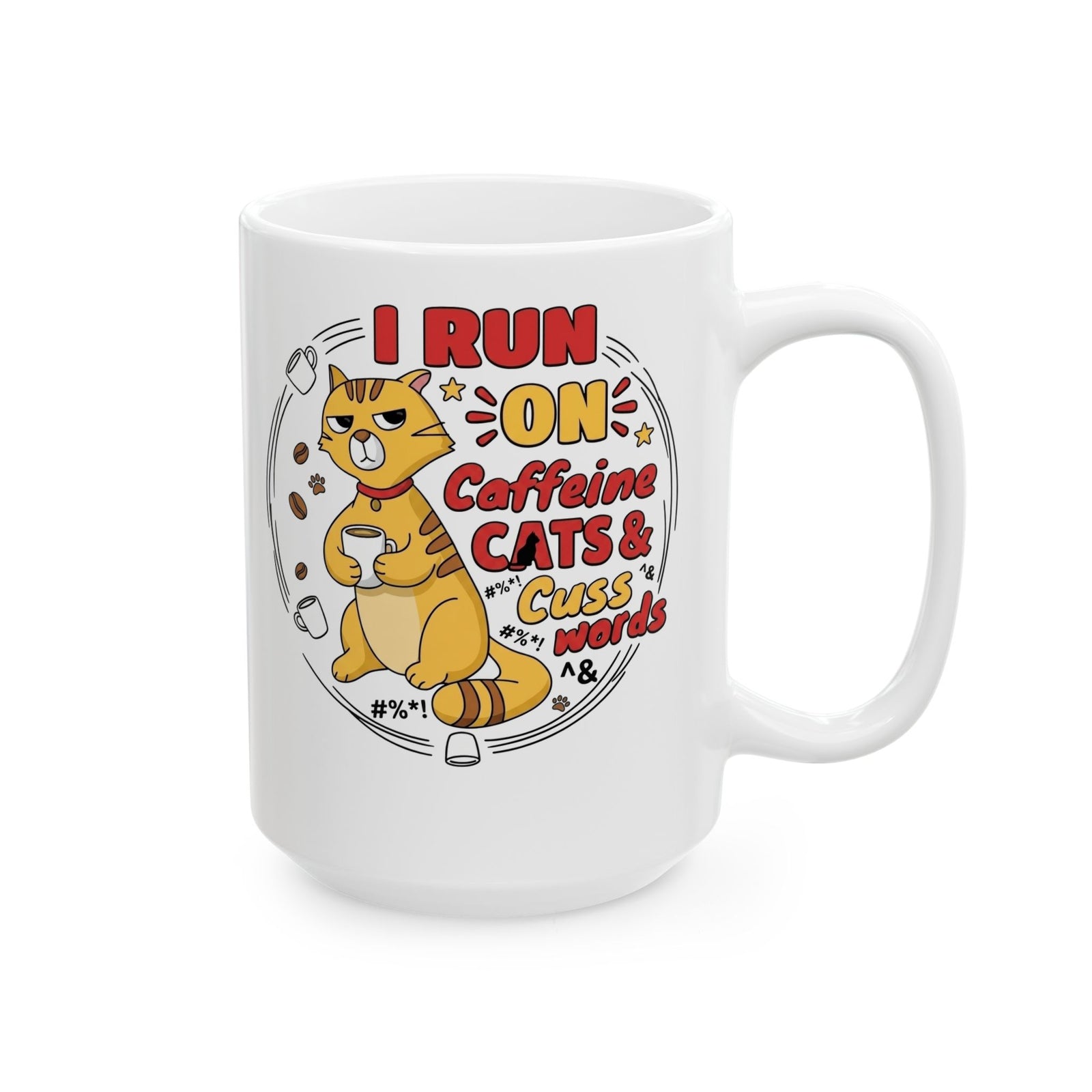 Caffeine, Cats & Cuss Words Mug Funny Cat Lover Coffee Mug