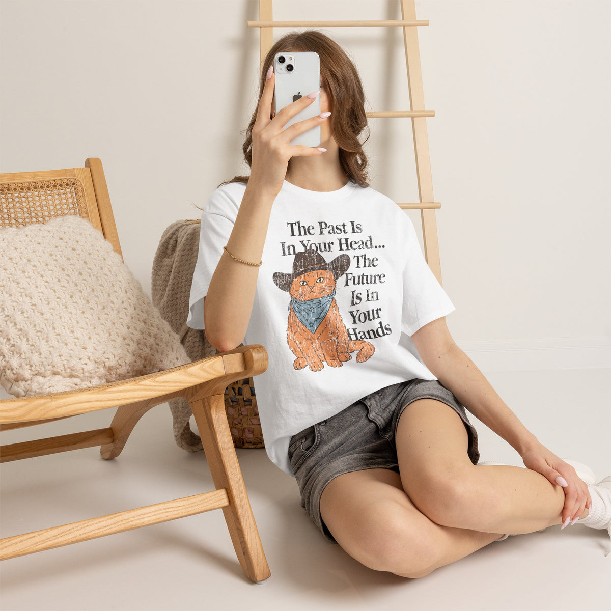 Cowboy Cat T-Shirt The Past Is In Your Head, The Future Is In Your Hands