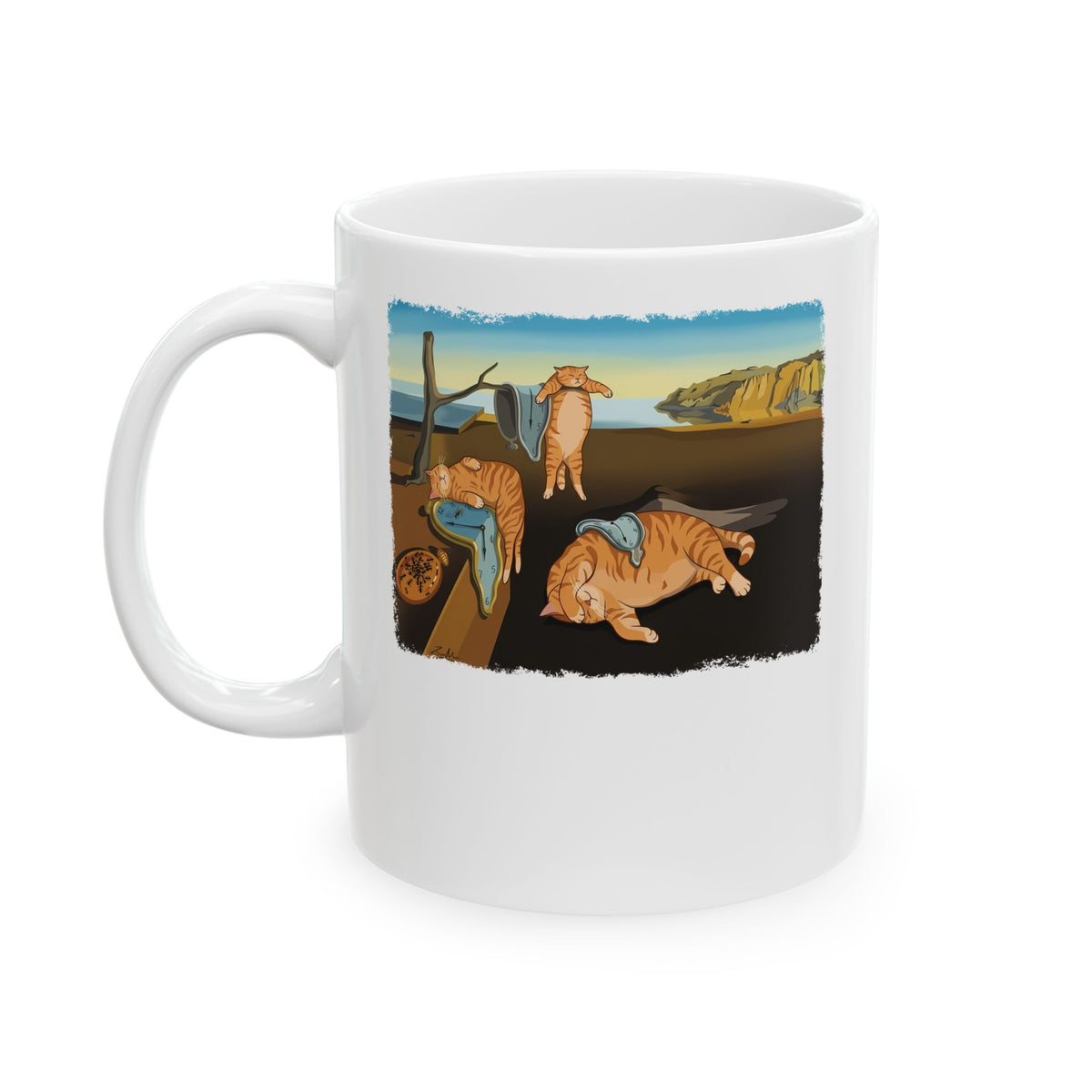 The Purrsistence of Memory Ceramic Mug — Surreal Cat Art Mug