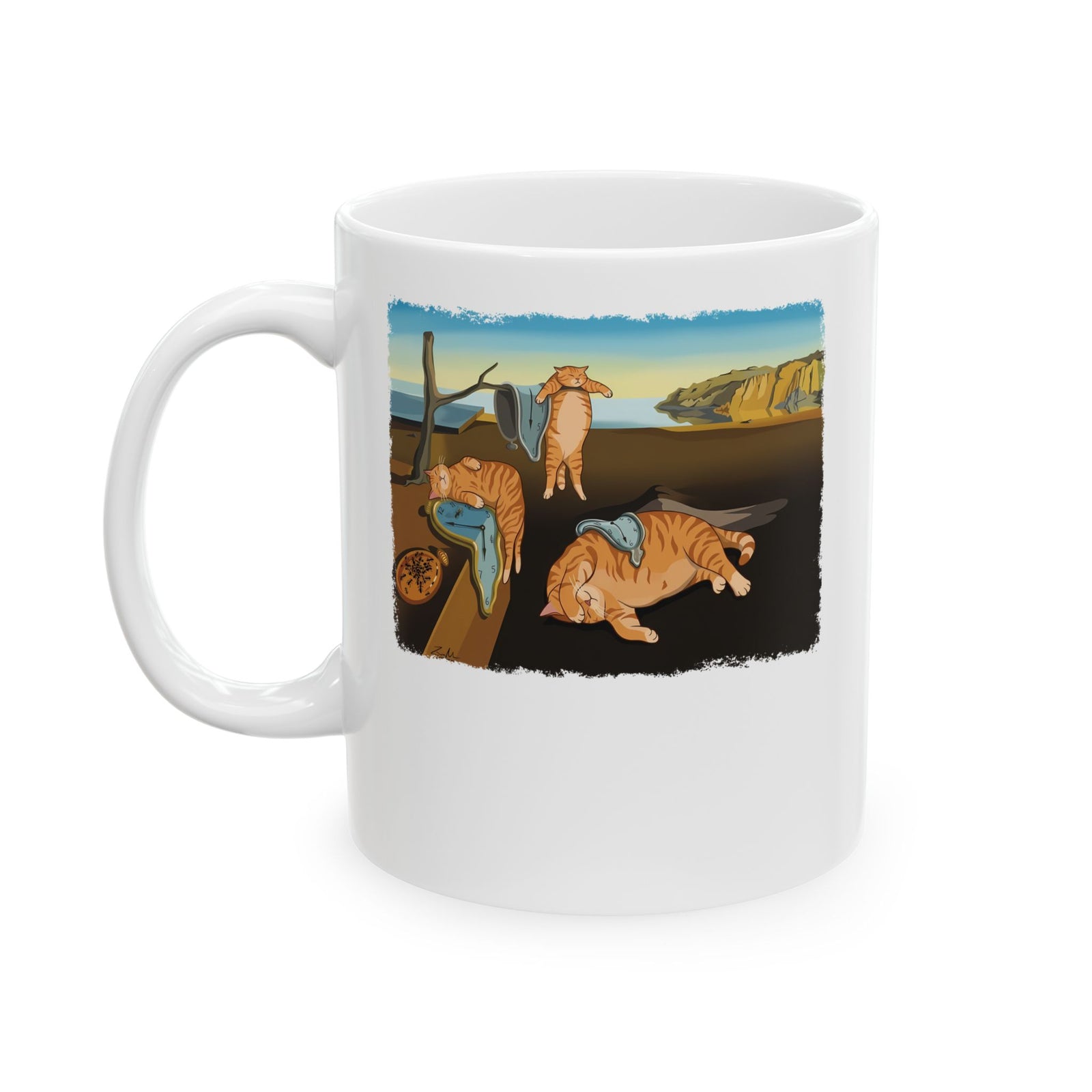 The Purrsistence of Memory Ceramic Mug — Surreal Cat Art Mug
