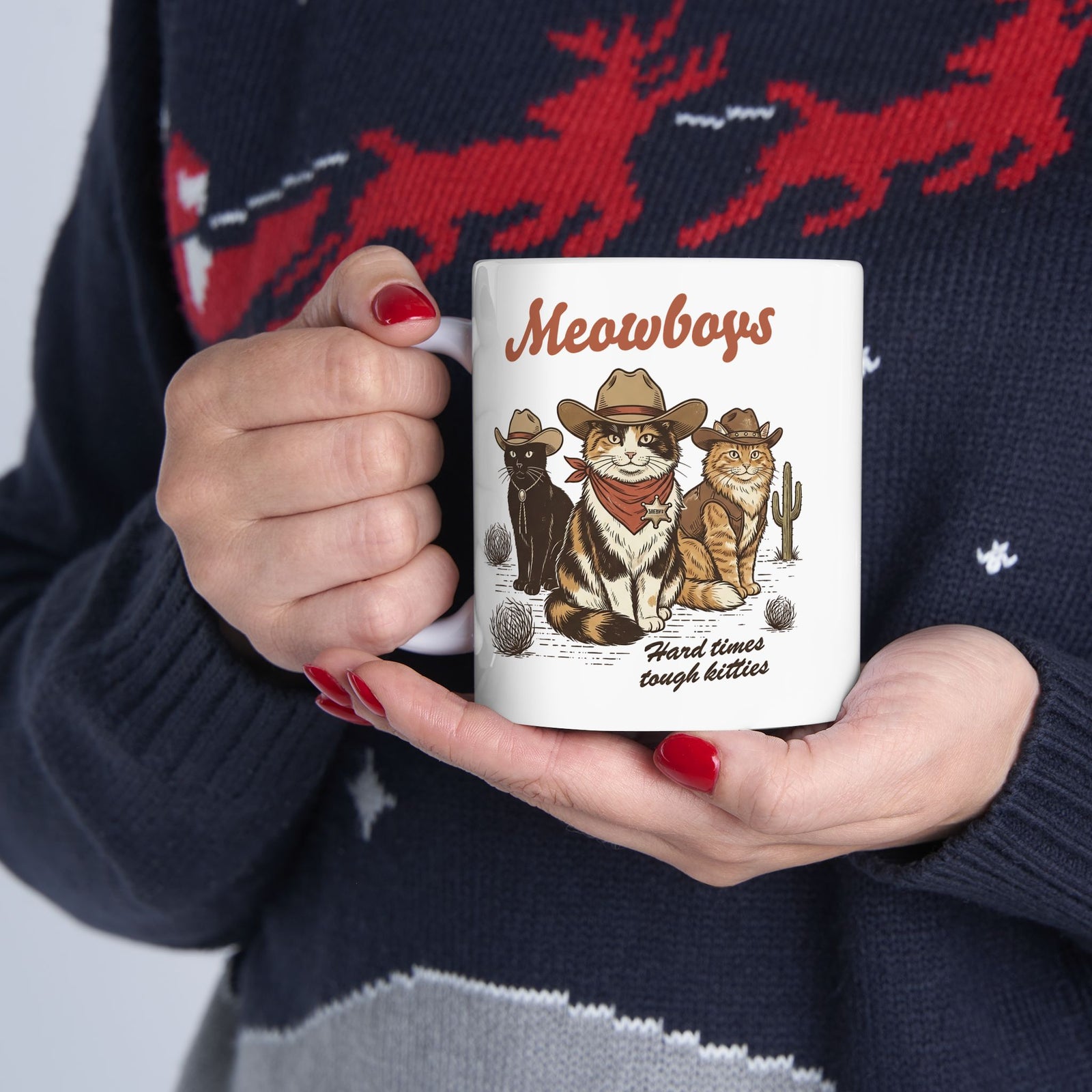 Meowboys Cat Cowboy Ceramic Mug — Funny Western Cat Mug for Cat Lovers