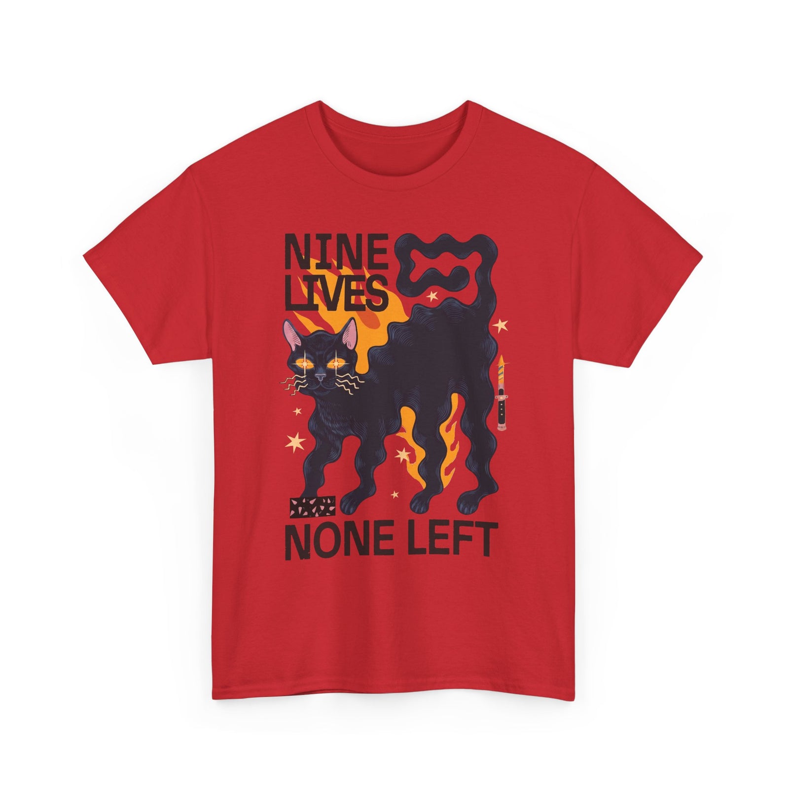 Nine Lives None Left T-Shirt — Edgy Spooky Black Cat Graphic Tee