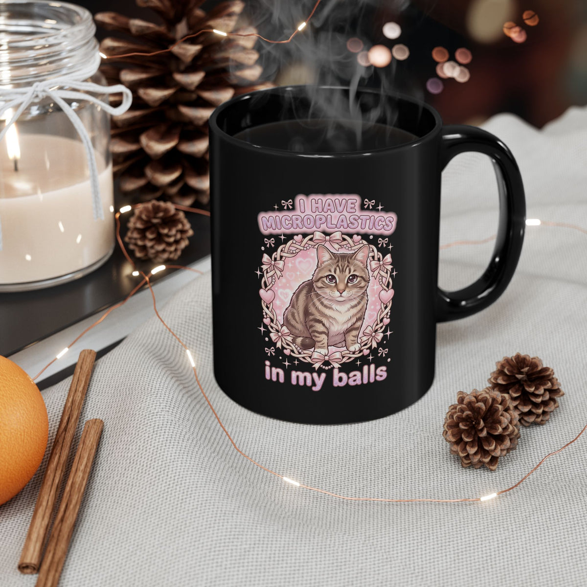Funny Cat Mug "I Have Microplastics In My Balls" Meme Mug