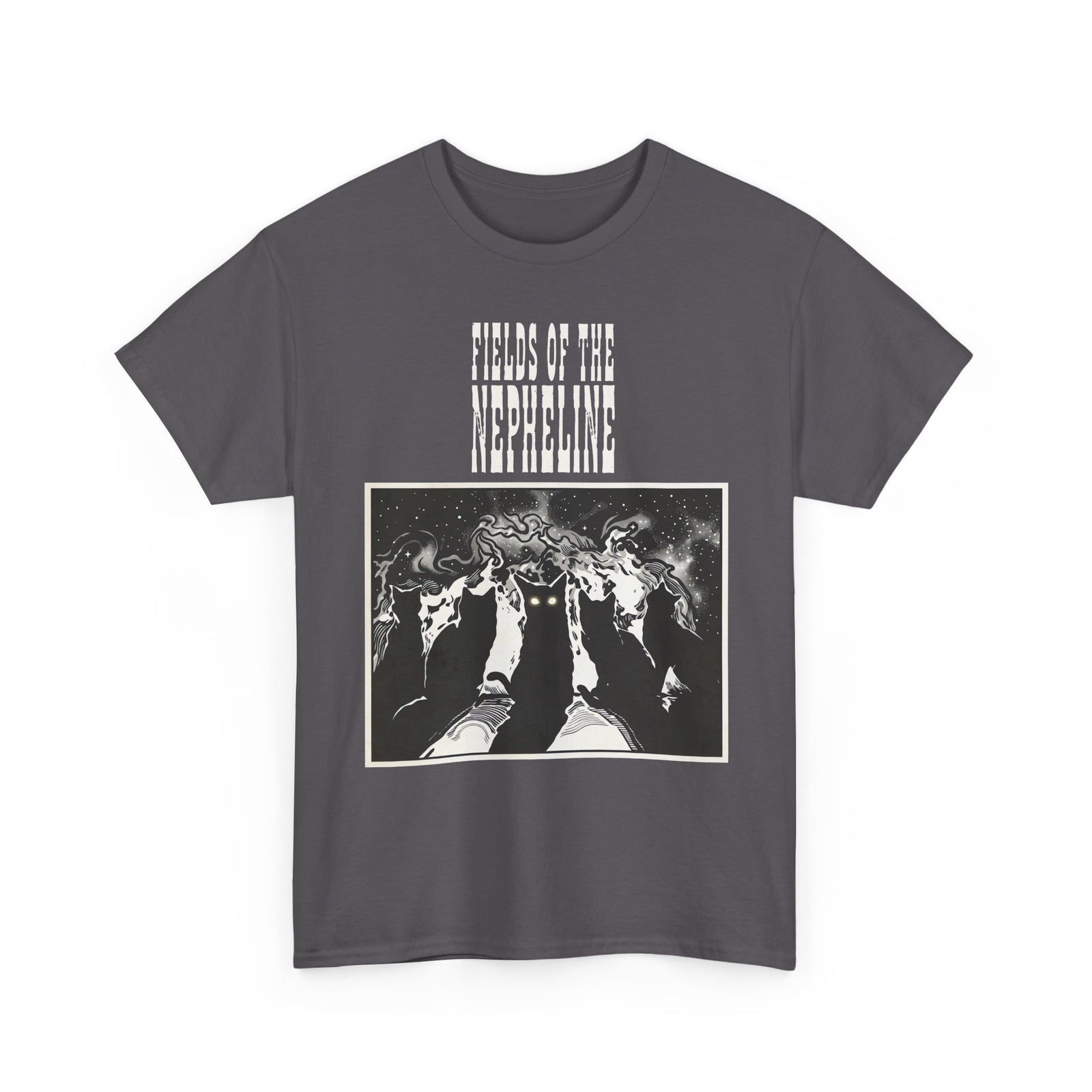 Black Cat Nepheline Graphic Tee — Gothic Band-Style Black T-Shirt