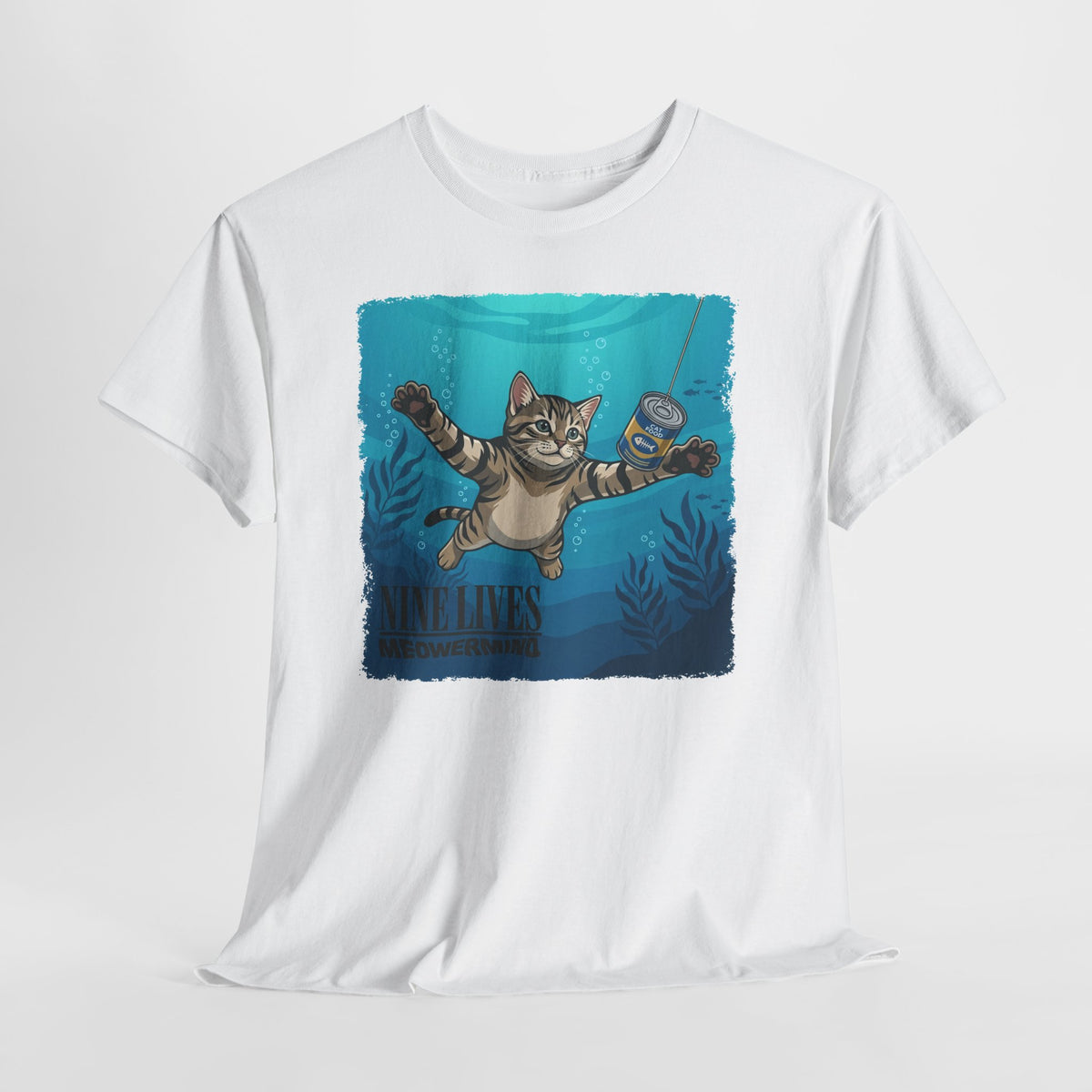 T-Shirt — 'Nine Lives' Diving Cat Graphic Tee