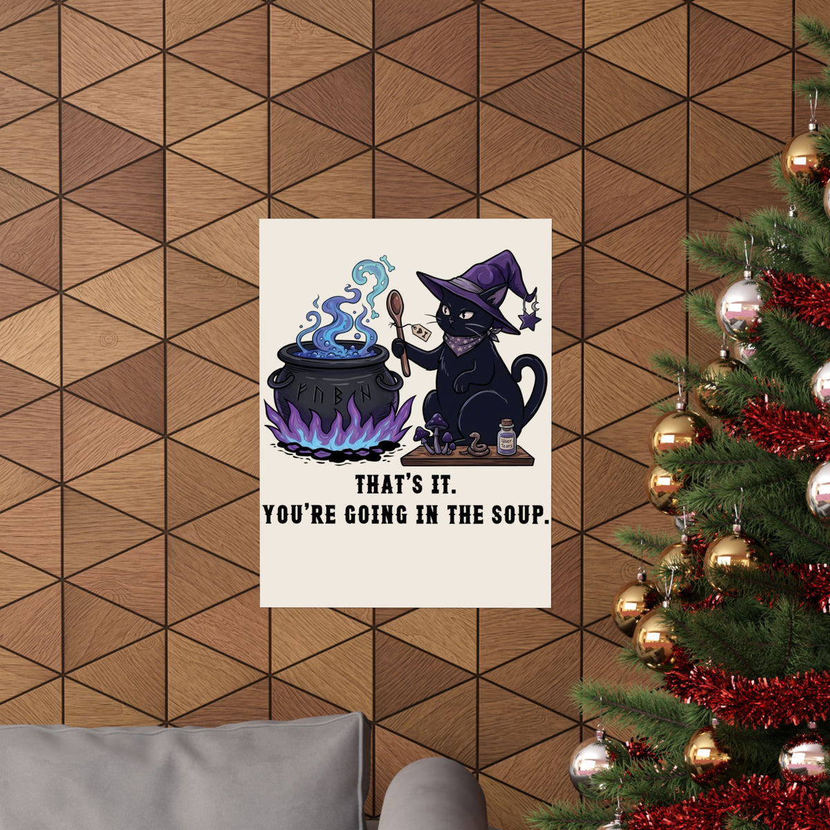 Black Cat “Purrfect Potion” Poster — Witchy Cat Graphic Poster