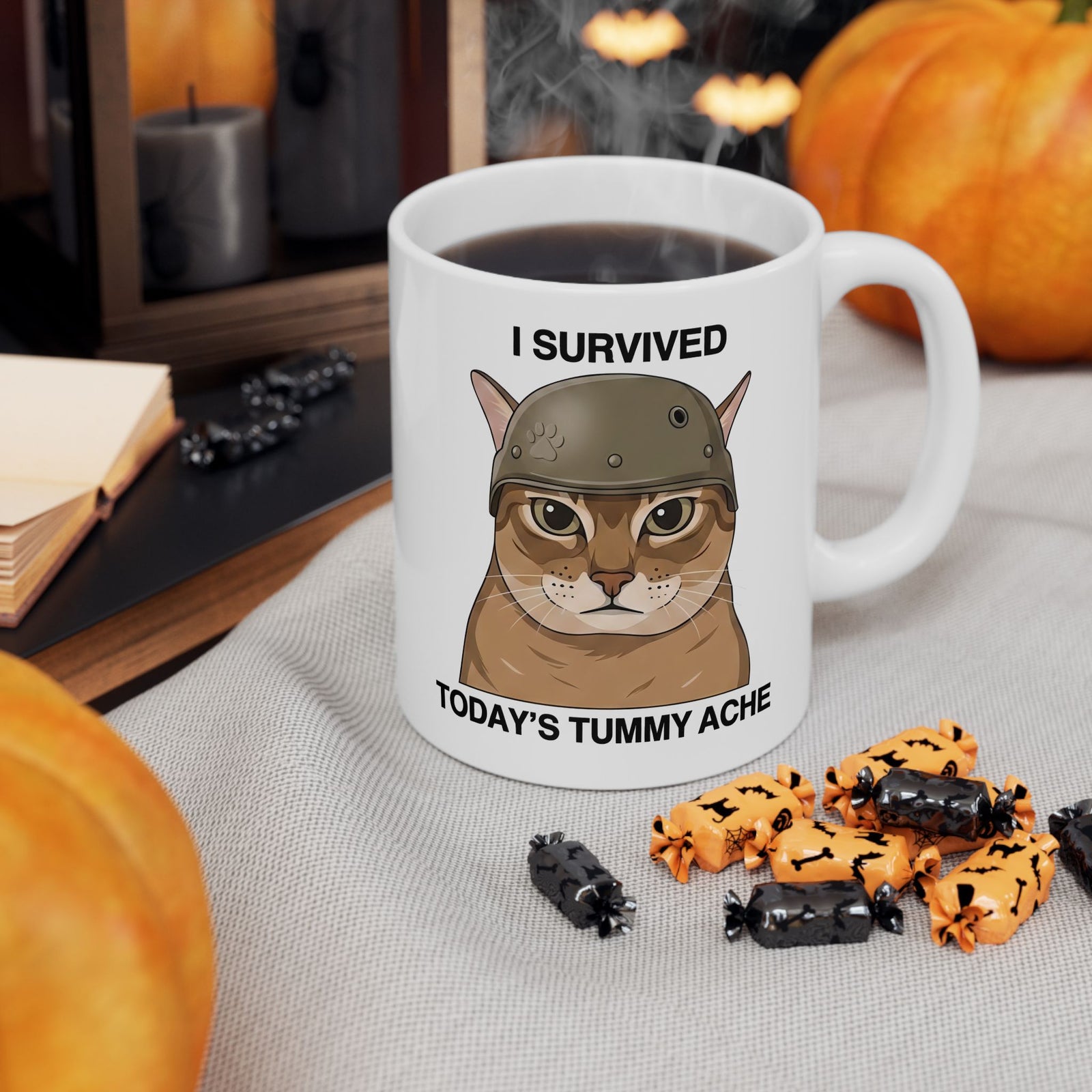 I Survived Today's Tummy Ache Ceramic Mug — Funny Novelty Mug for Moms, Kids & Caregivers