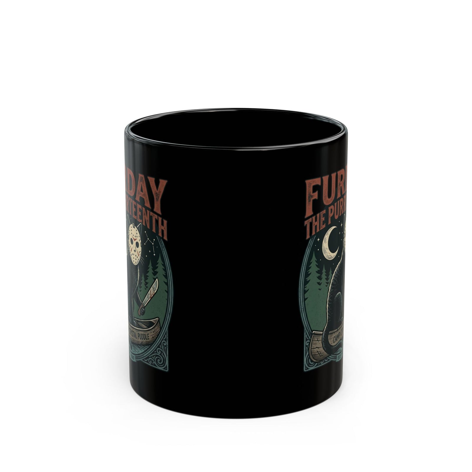 Horror Cat "Furday the Purrteenth" Black Mug