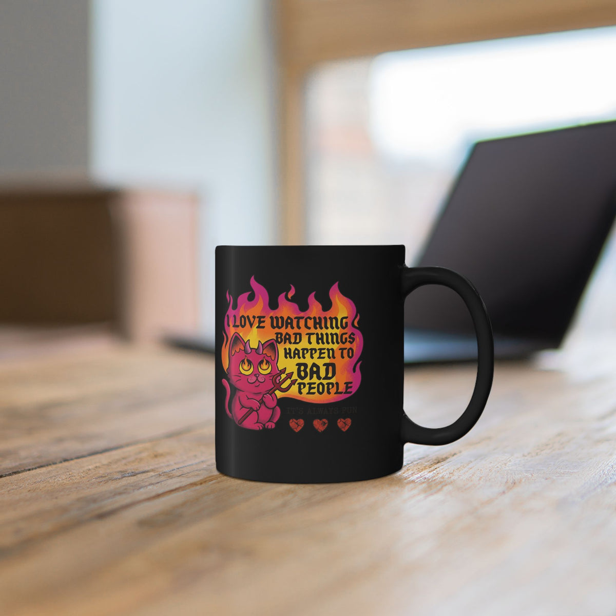 Evil Cat 'I Love Watching Bad Things' Black Mug