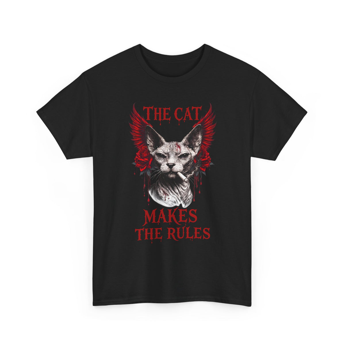 The Cat Makes The Rules T-Shirt — Funny Gothic Smoking Sphynx Tee