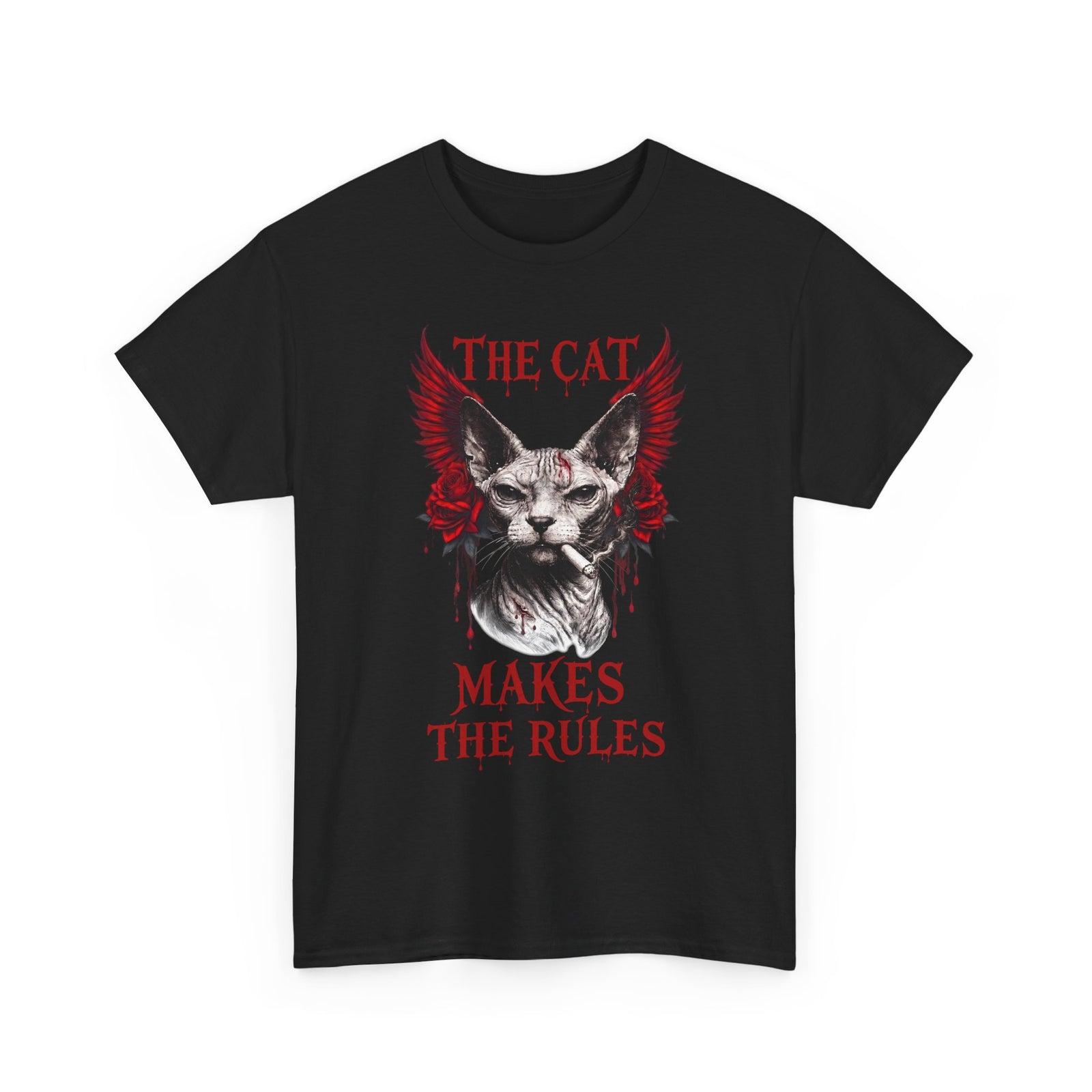 The Cat Makes The Rules T-Shirt — Funny Gothic Smoking Sphynx Tee