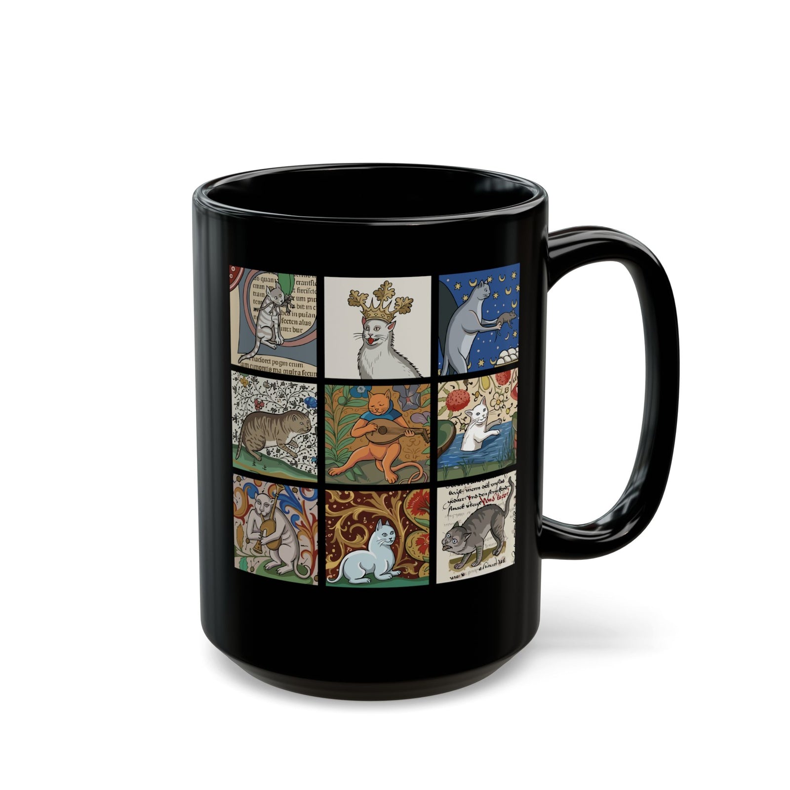 Medieval Cats Black Mug — Vintage Heraldic Cat Design