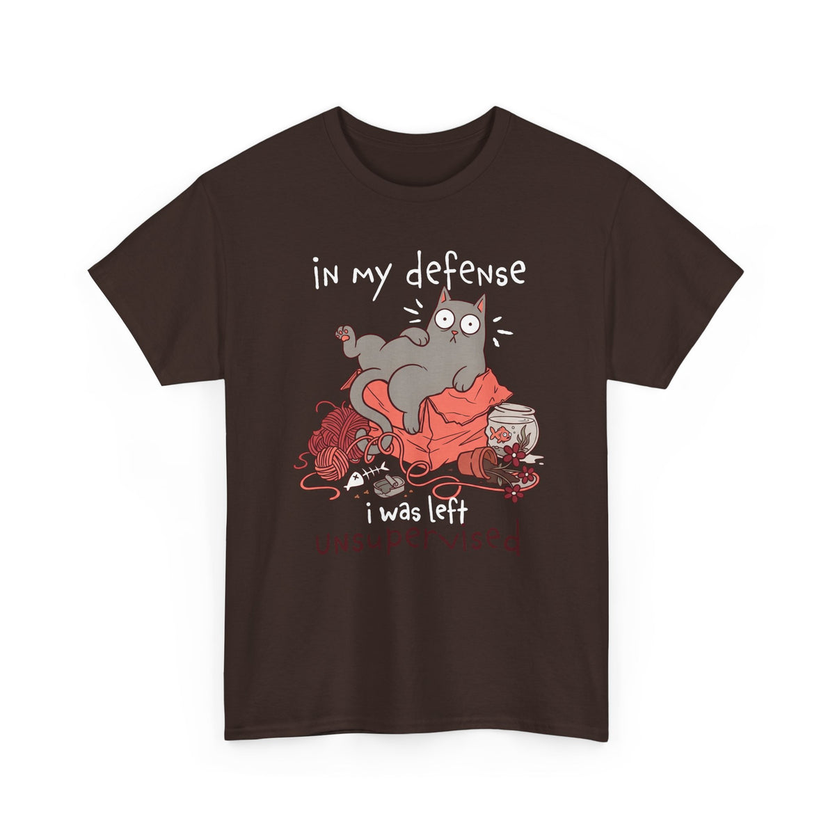 Cute Messy Cat T-Shirt — "In My Defense, I Was Left Unsupervised" Cat Tee
