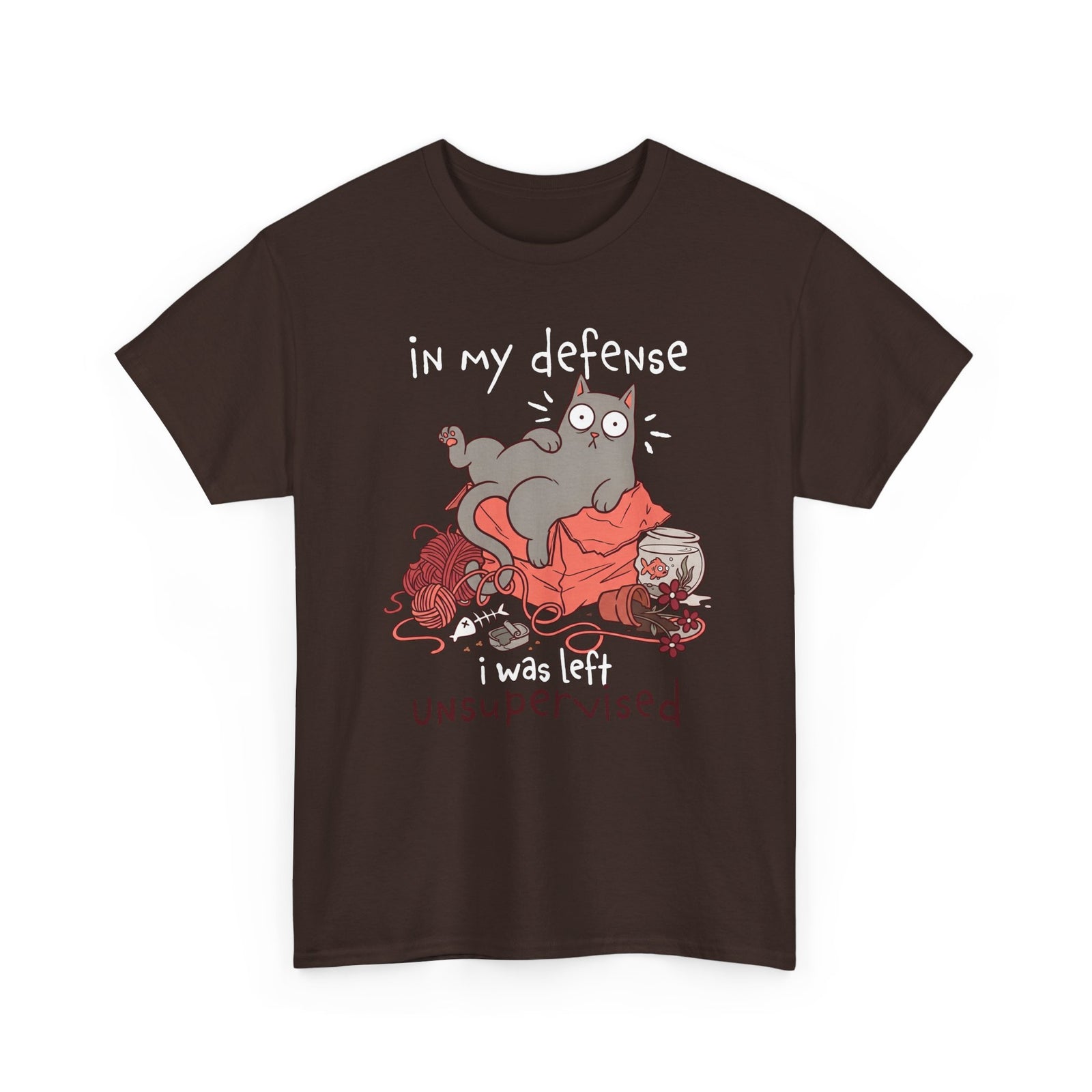 Cute Messy Cat T-Shirt — "In My Defense, I Was Left Unsupervised" Cat Tee