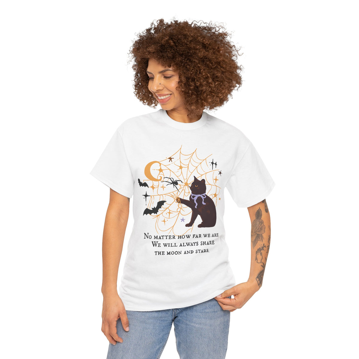 We Will Always Share The Moon And Stars Black Cat T-Shirt — Celestial Halloween Tee