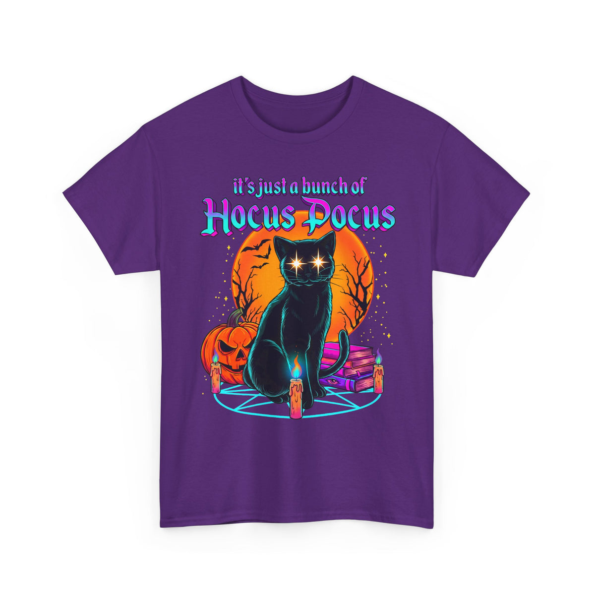 It's Just A Bunch Of Hocus Pocus Black Cat T-Shirt — Witchy Halloween Magic Tee