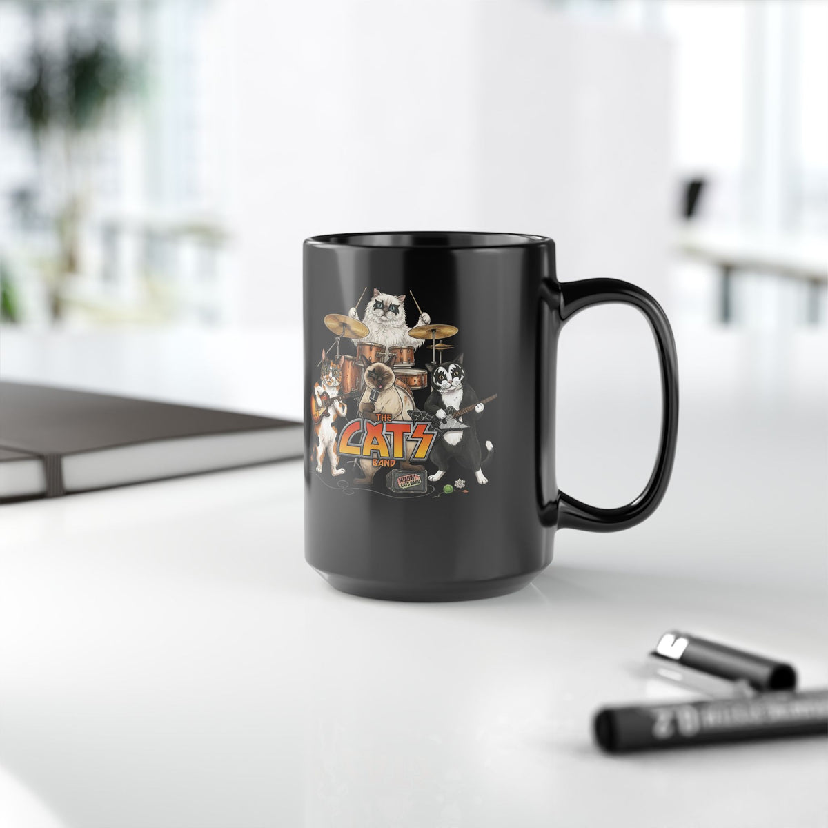 The Cats Band Black Mug — Retro Cat Band Graphic Mug