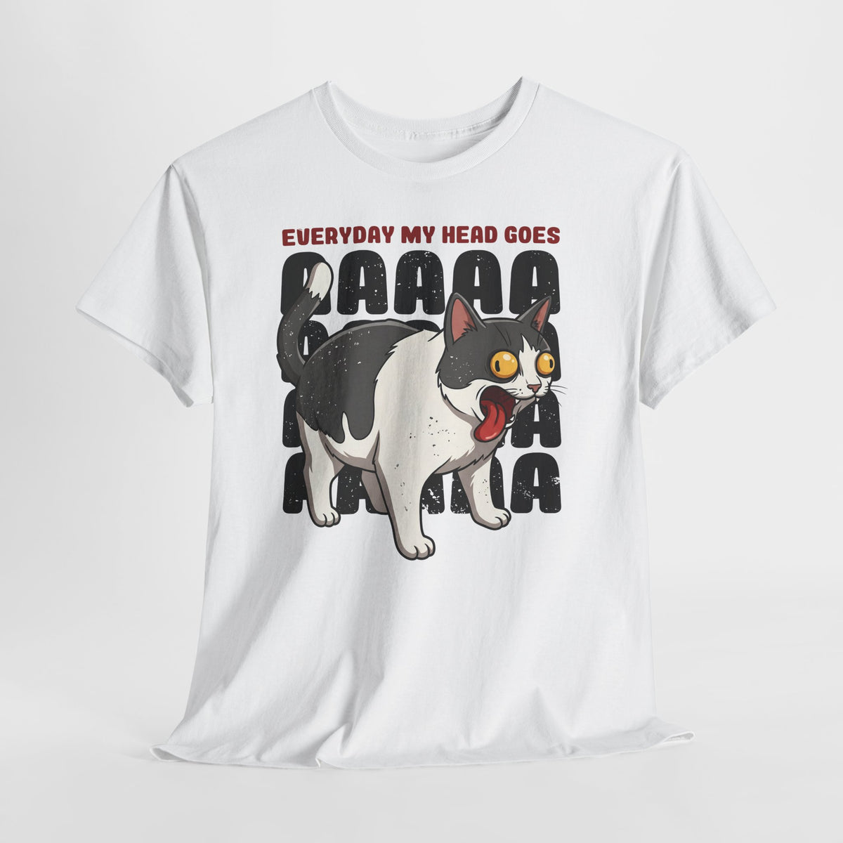 Everyday My Head Goes AAAAA T-Shirt — Funny Screaming Tuxedo Cat Tee