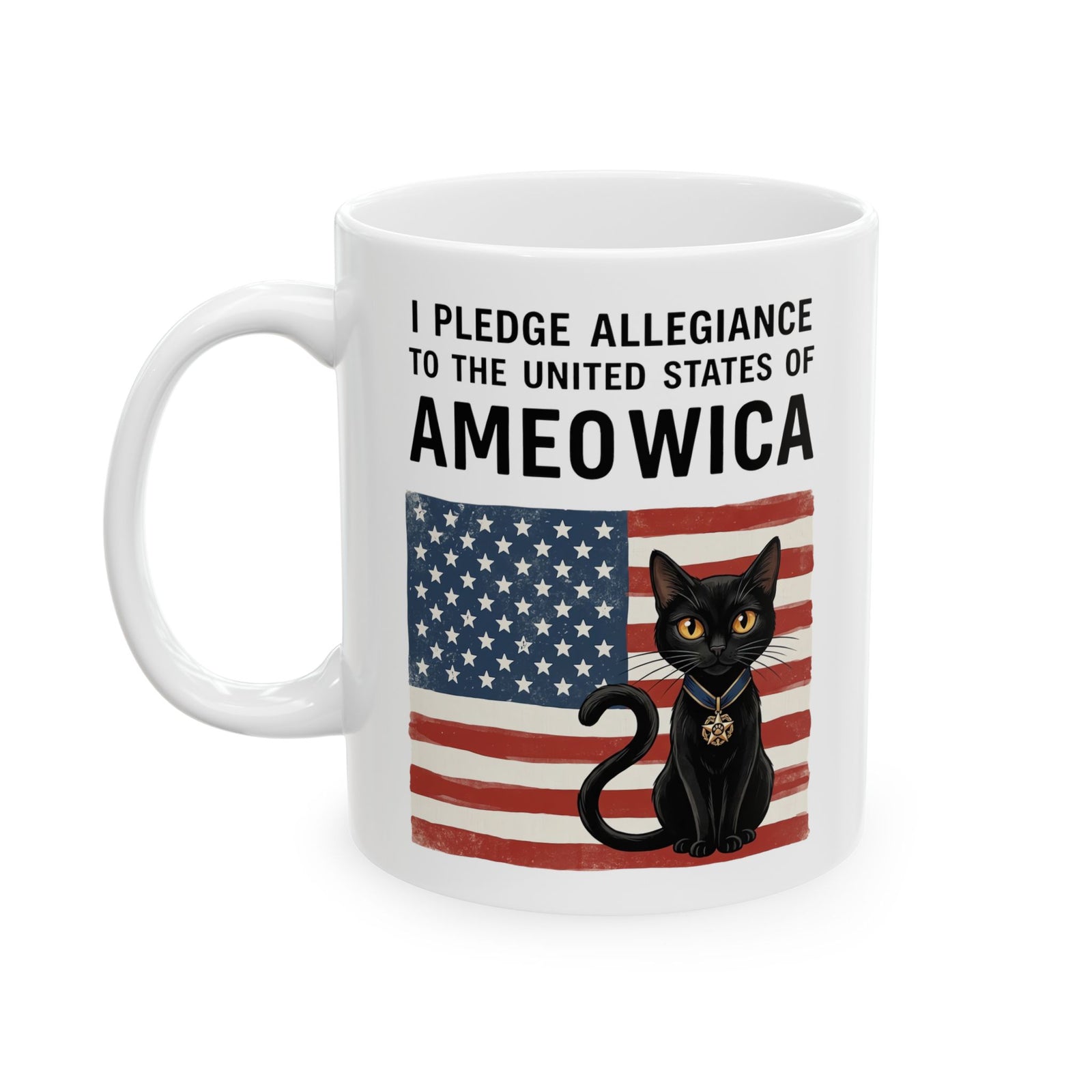 United States of Ameowica Funny Patriotic Black Cat Ceramic Mug