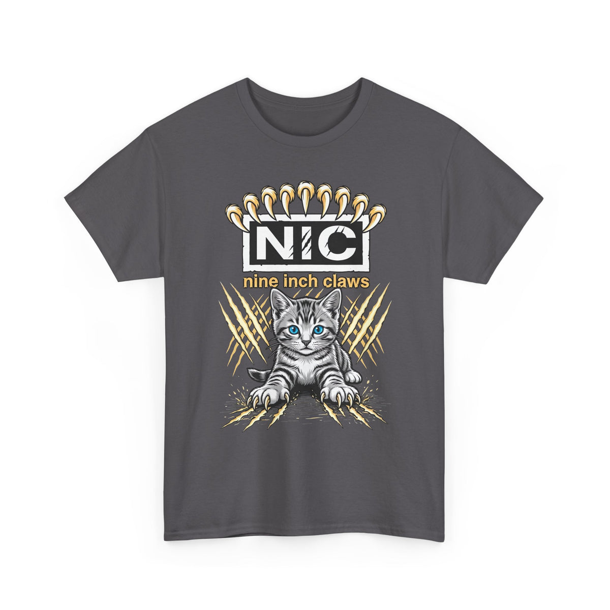 Nine Inch Claws Cat T-Shirt — 'N I C' Graphic Tee with Claw Art