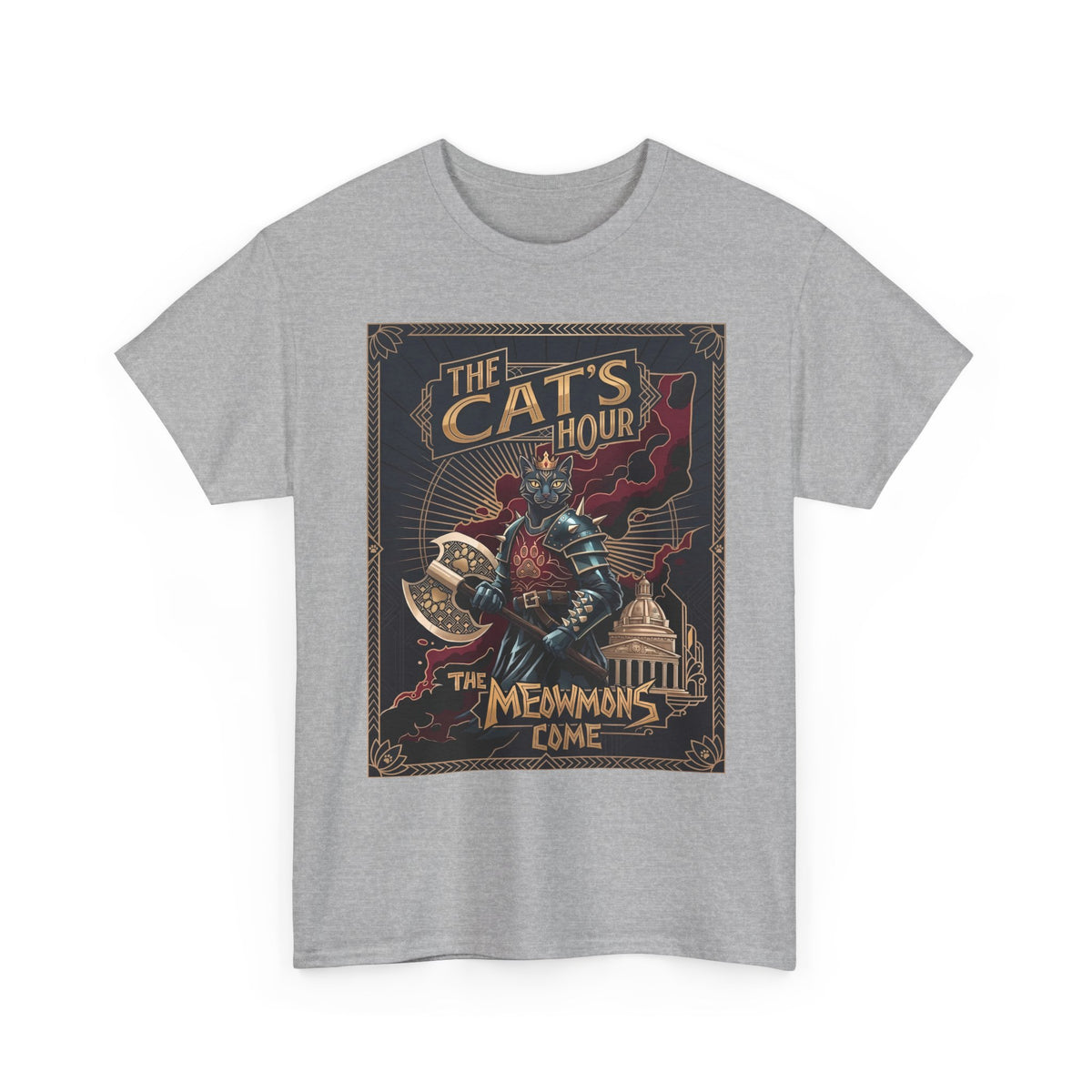 The Cat's Hour The Meowmons Come Shirt — Dark Fantasy Cat Warrior T-Shirt
