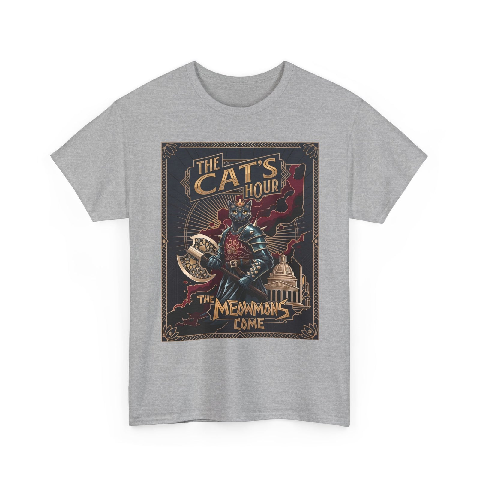 The Cat's Hour The Meowmons Come Shirt — Dark Fantasy Cat Warrior T-Shirt