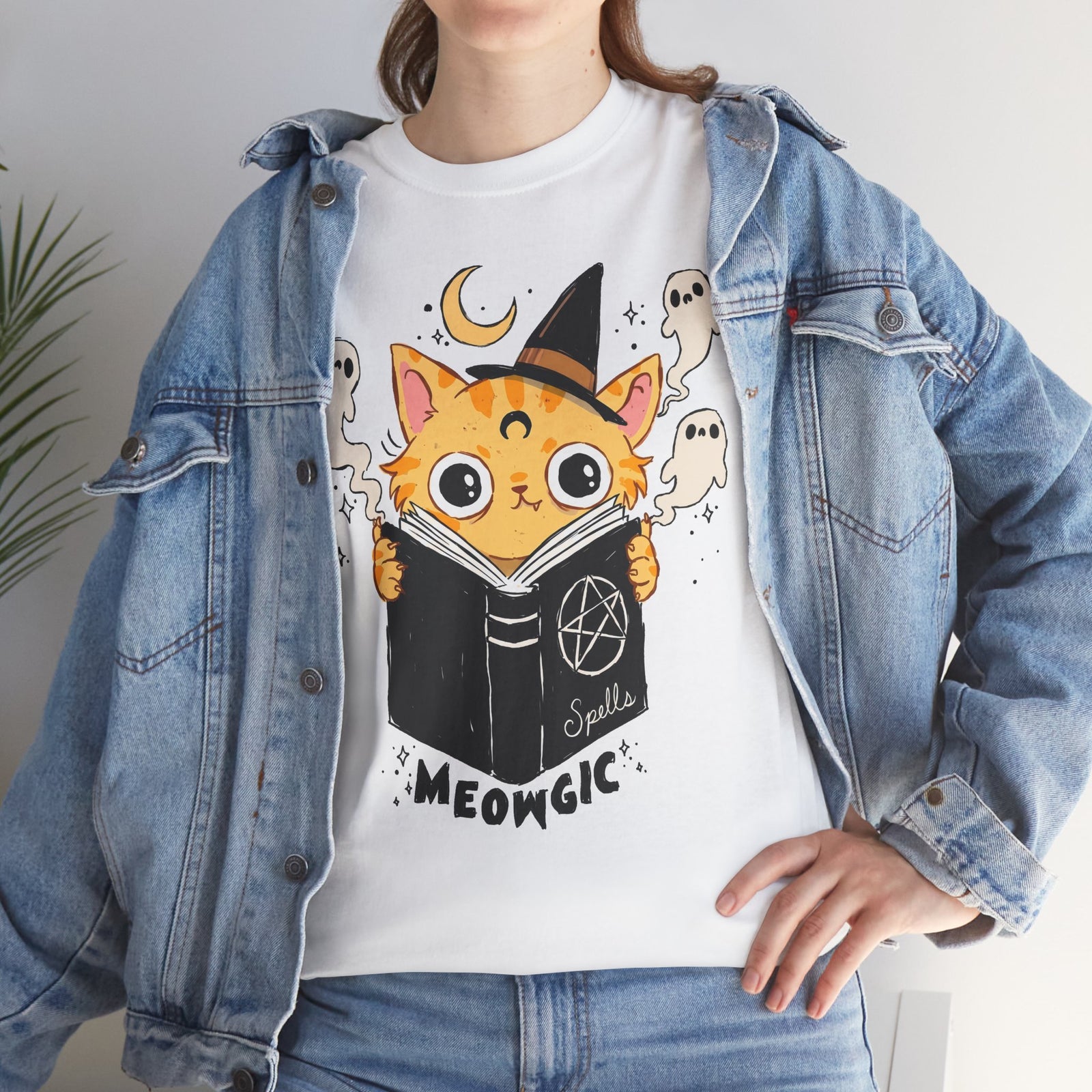 Meowgic Spellbook Orange Cat — Cute Witchy Halloween Graphic Art