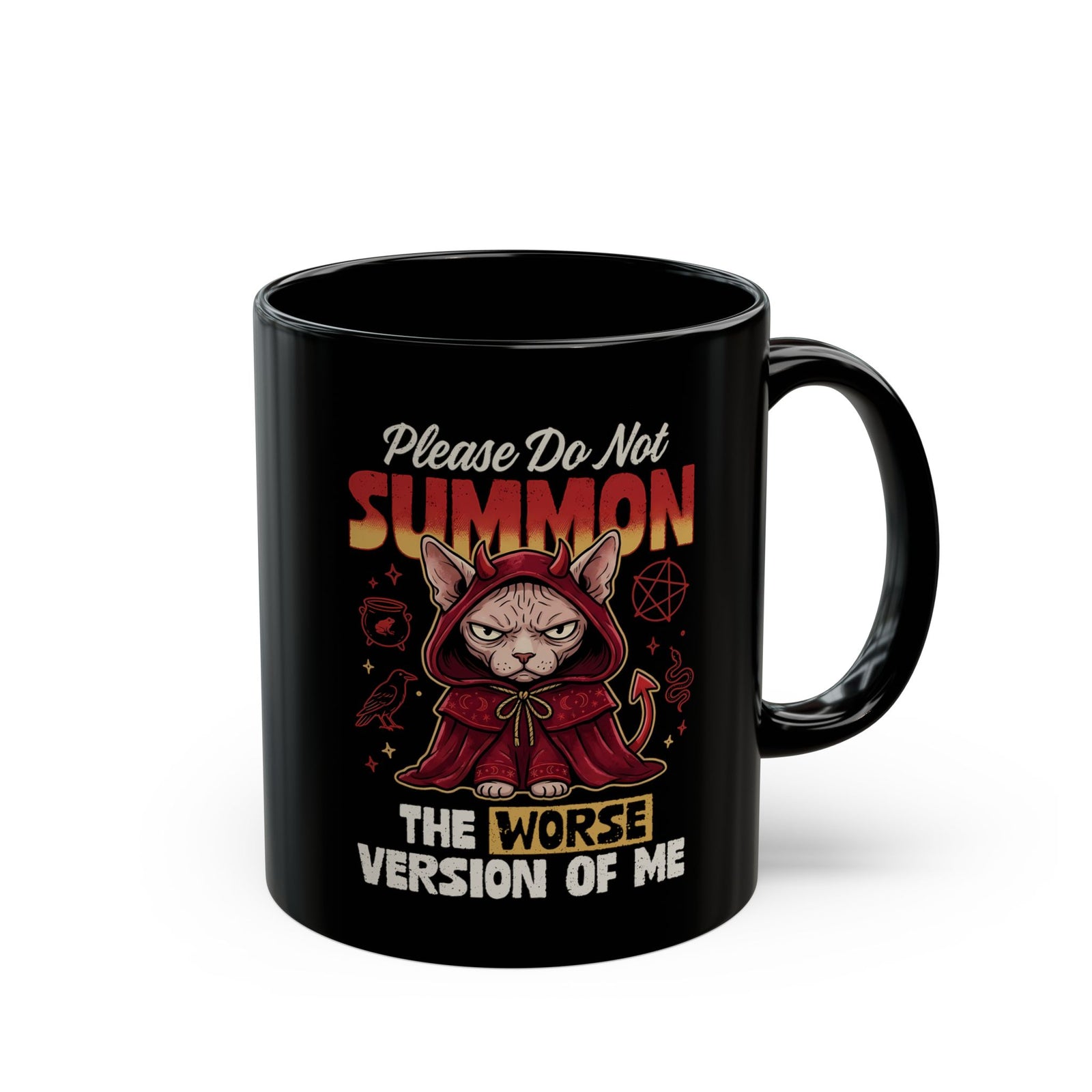 Gothic Witchy Cat Black Mug — Witch Cat Graphic Mug