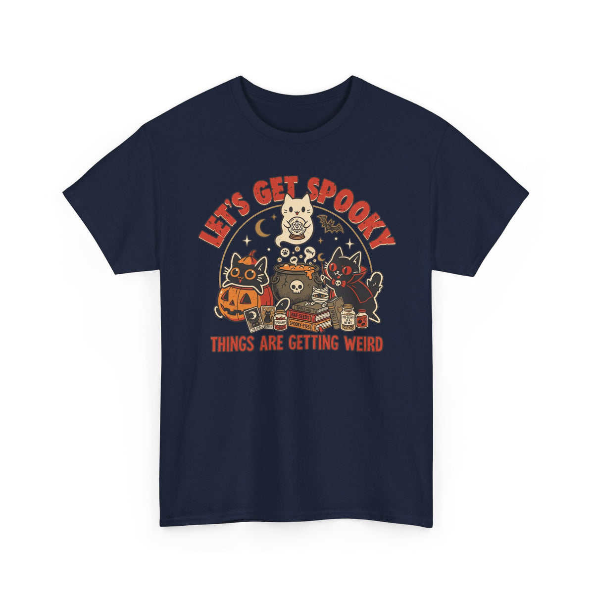Let's Get Spooky T-Shirt — Cute Retro Halloween Cats & Pumpkins Tee ("Things Are Getting Weird")