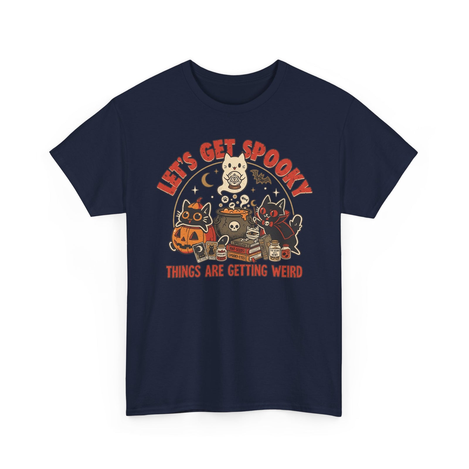 Let's Get Spooky T-Shirt — Cute Retro Halloween Cats & Pumpkins Tee ("Things Are Getting Weird")