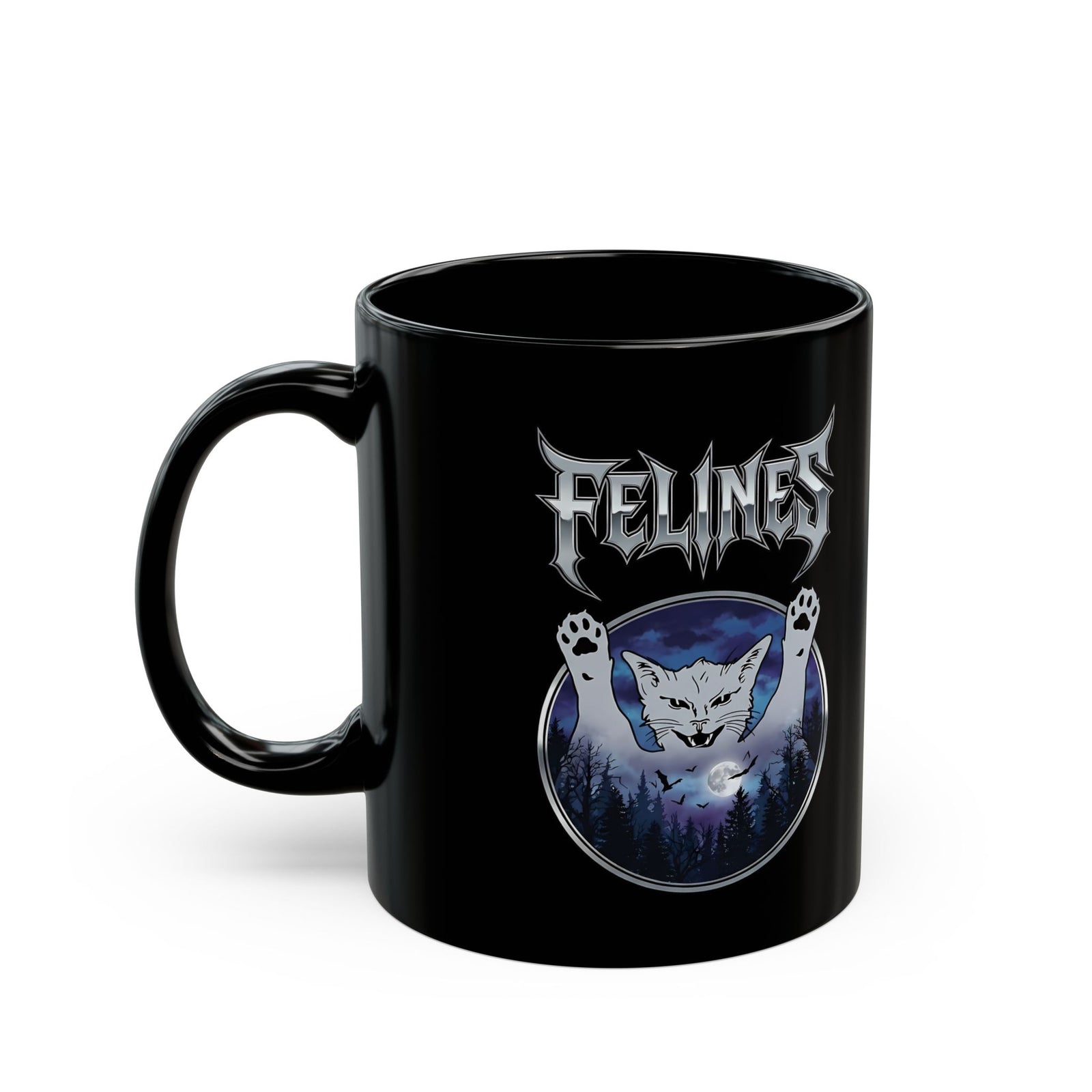 Felines Ghost Black Mug — Spooky Cat Graphic Mug