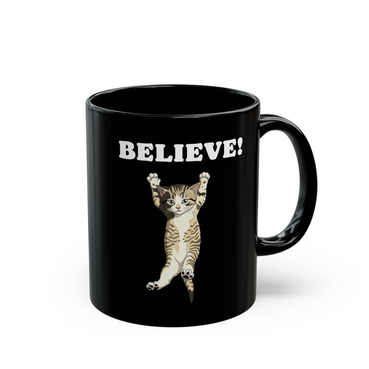 Believe! Cat Mug — Cute Motivational Kitten Black Mug