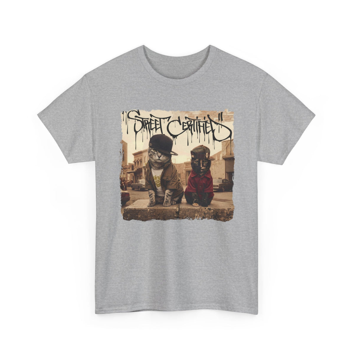 Funny Streetwear Cats "Street Certified" Retro Graphic Tee
