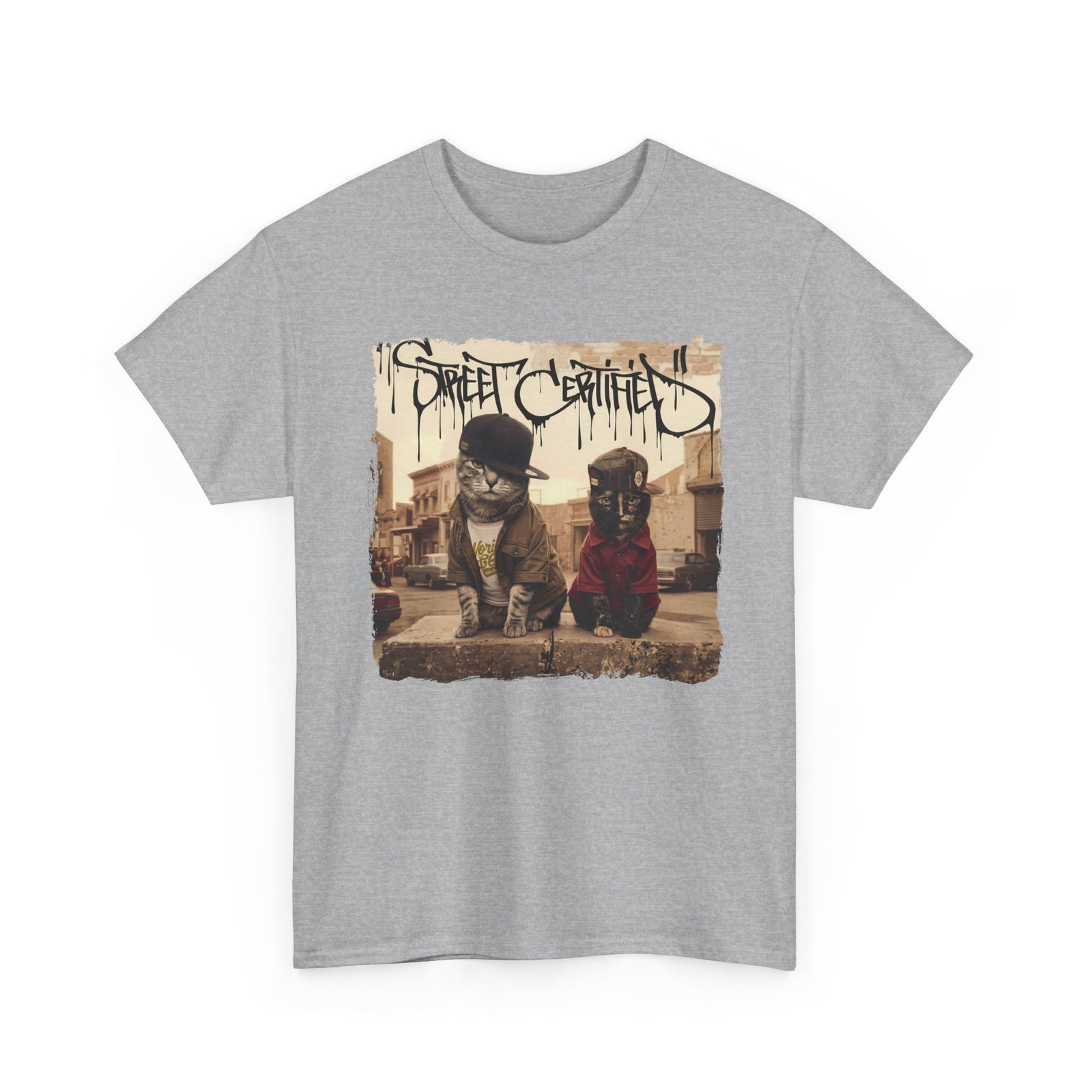 Funny Streetwear Cats "Street Certified" Retro Graphic Tee