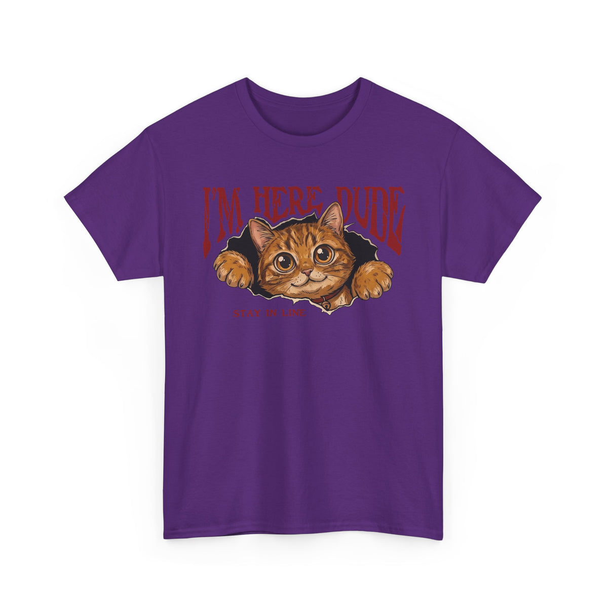 I'm Here Dude Cat T-Shirt — Funny Orange Tabby Ripped Graphic Tee