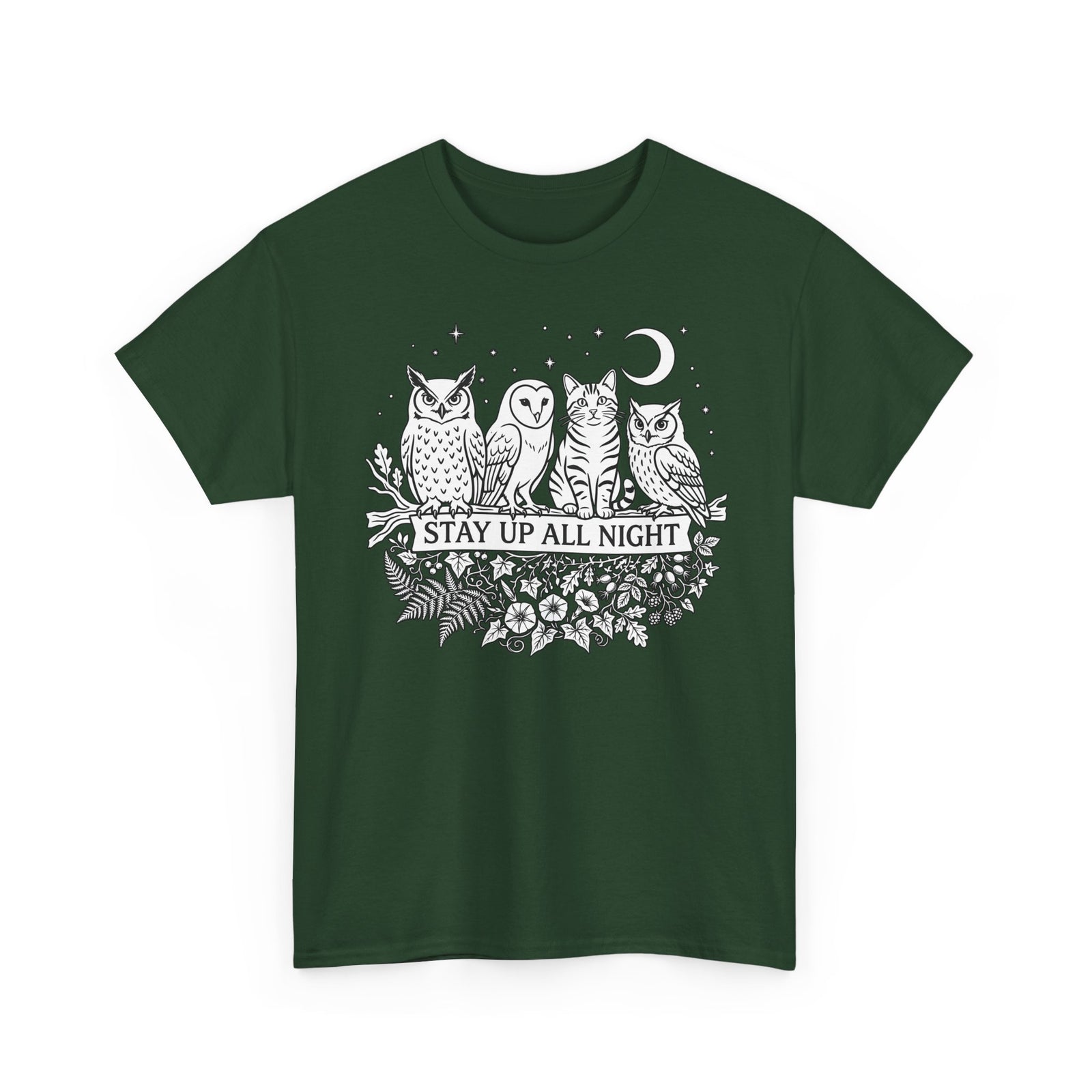 Cat Stays Up All Night T-Shirt — Cute Night Owl Cat Tee