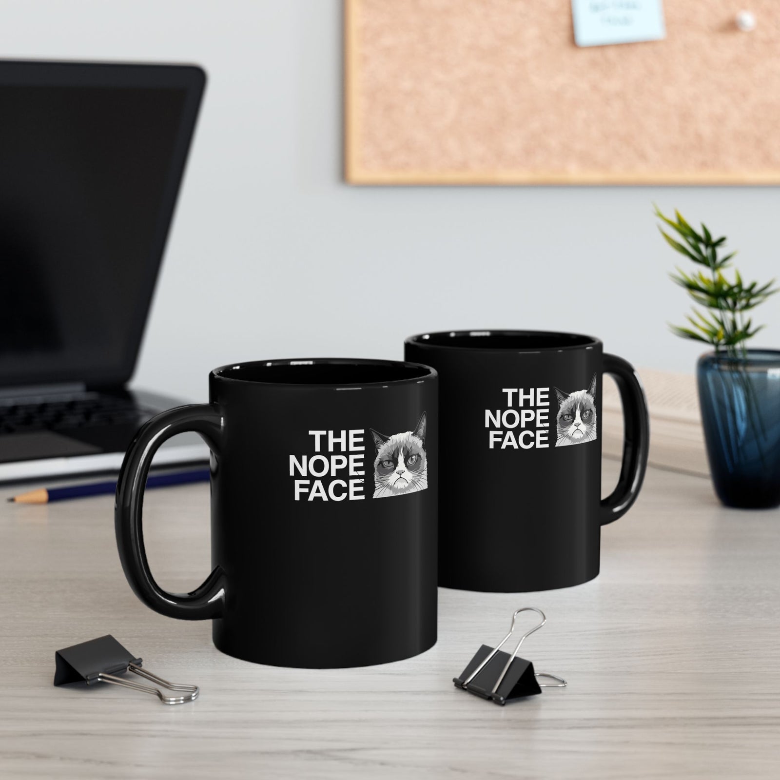 Nope Face Cat Black Mug — Funny Cat Graphic Mug