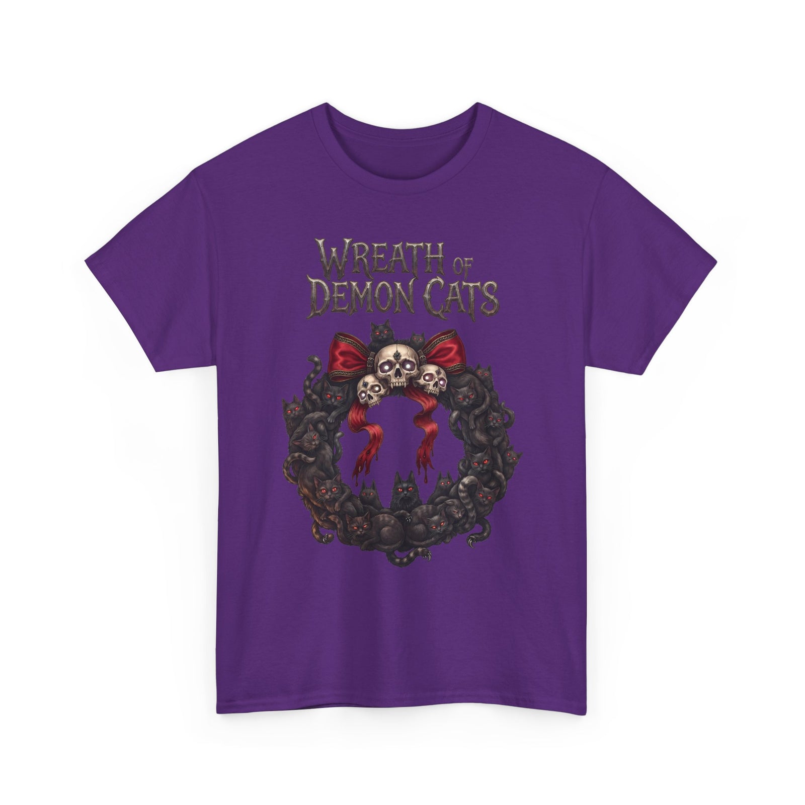 Wreath Of Demon Cats T-Shirt — Gothic Black Cat Skull Wreath Tee