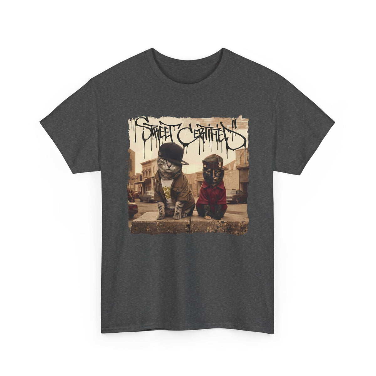 Funny Streetwear Cats "Street Certified" Retro Graphic Tee
