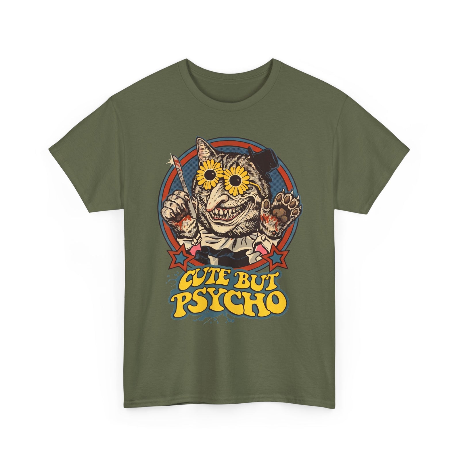 Cute But Psycho Cat T-Shirt — Creepy Vintage Horror Feline Tee