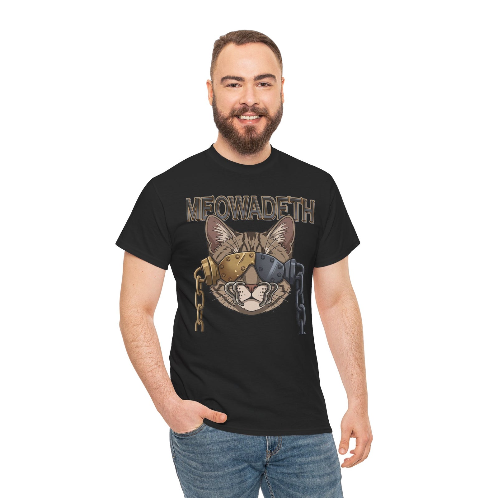 Meowadeth Cat Band Tee – Vintage Metal Cat Graphic T-Shirt