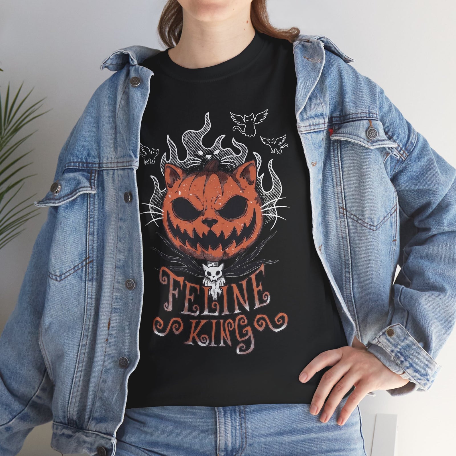 Feline King Halloween Cat Graphic — Spooky Pumpkin King Parody Art