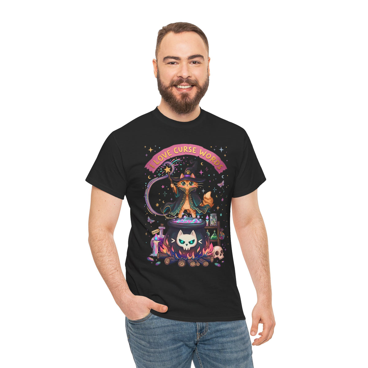 I Love Curse Words Wizard Cat T-Shirt — Cute Witchy Cauldron Tee