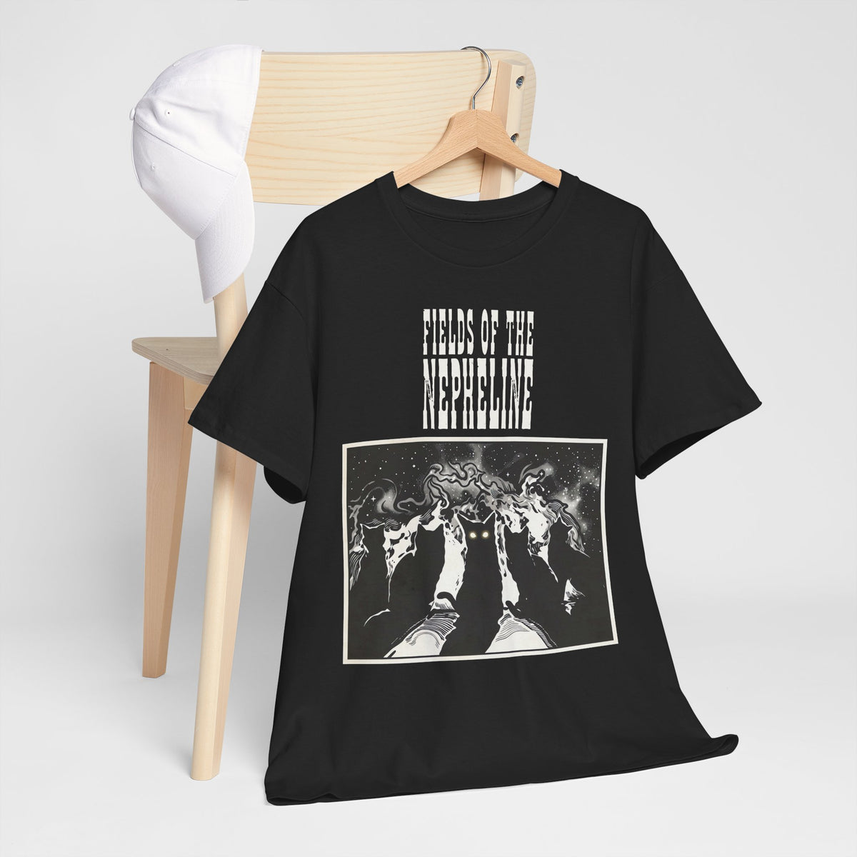 Black Cat Nepheline Graphic Tee — Gothic Band-Style Black T-Shirt