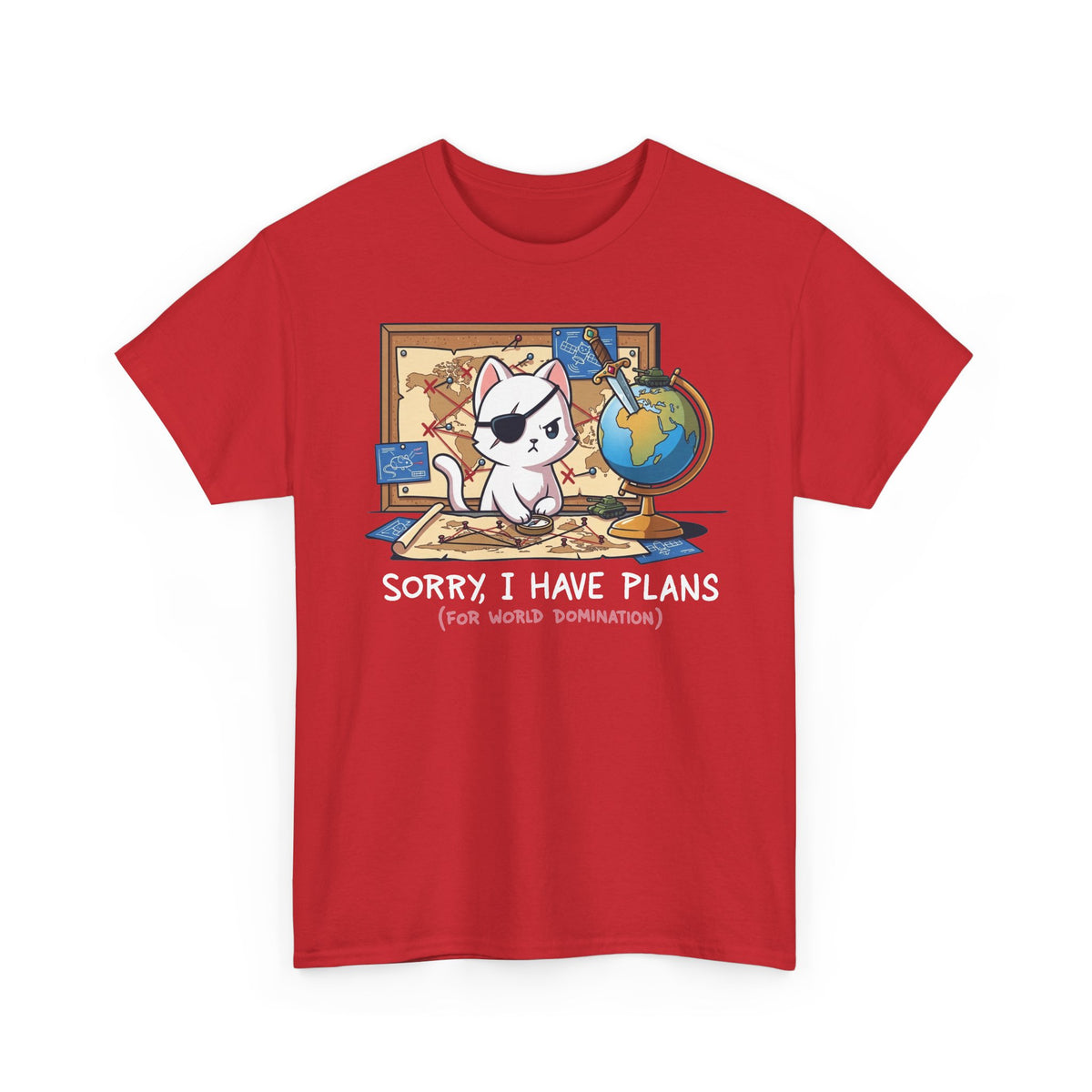 Travel Planner Cat T-Shirt — “Sorry I Have Plans (with World Domination)”